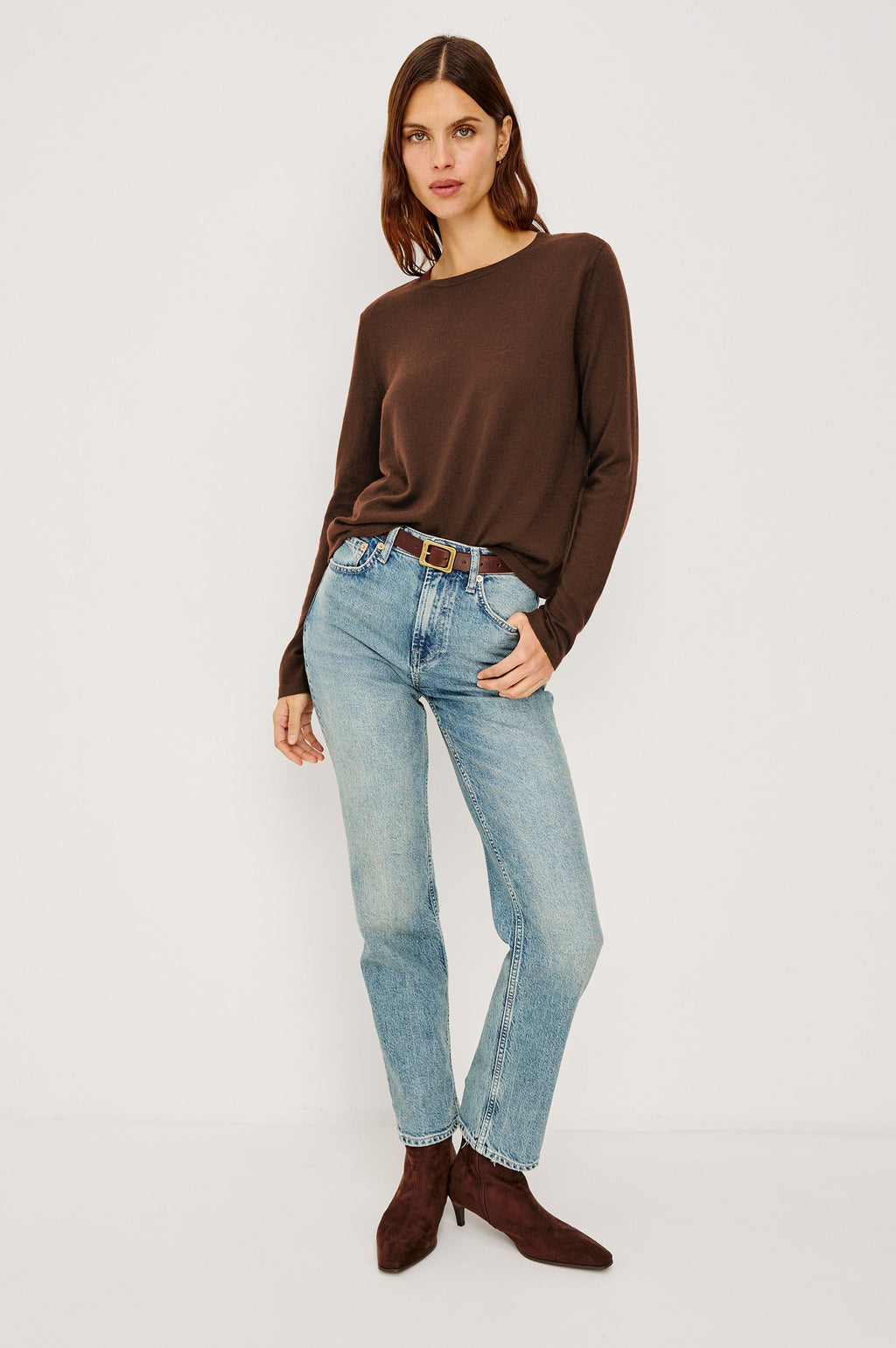 Cotton Cashmere Long Sleeve T-Shirt - Espresso