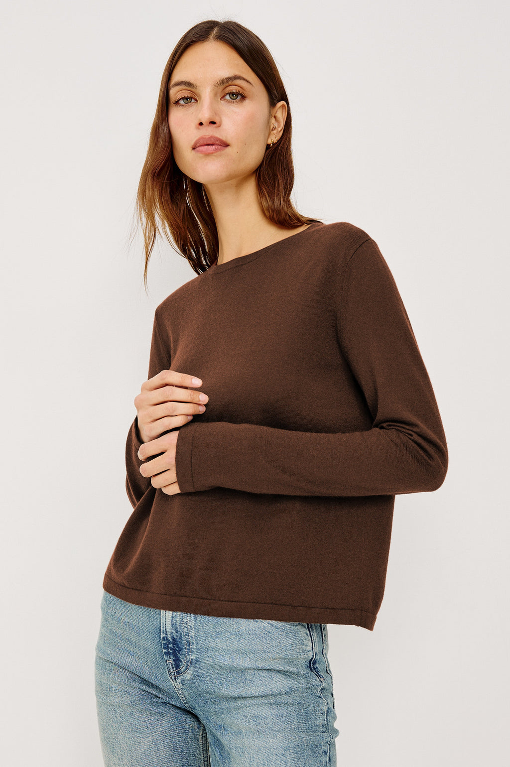 Cotton Cashmere Long Sleeve T-Shirt - Espresso