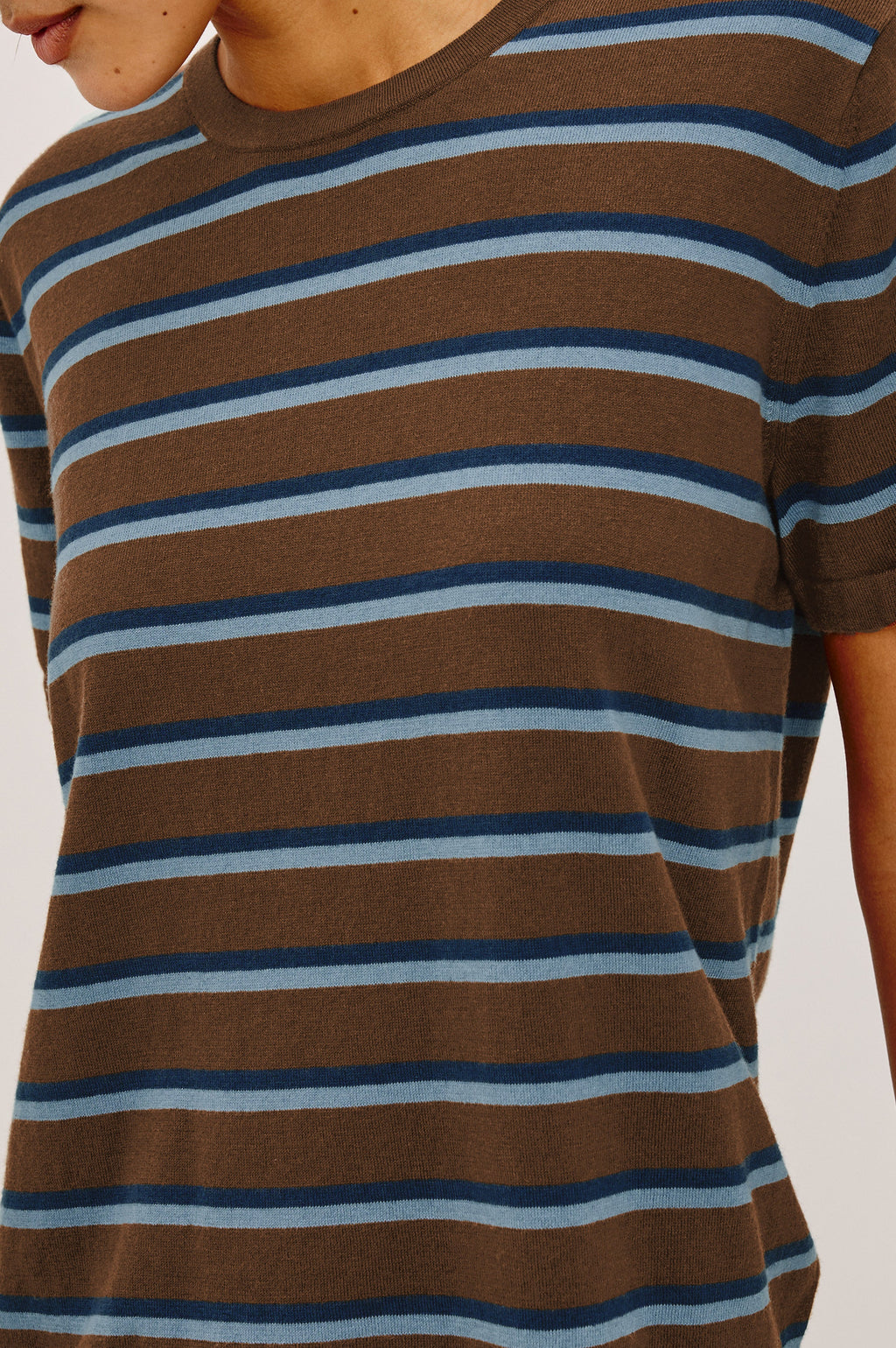 Cotton Cashmere T-Shirt  - Mocha Stripe