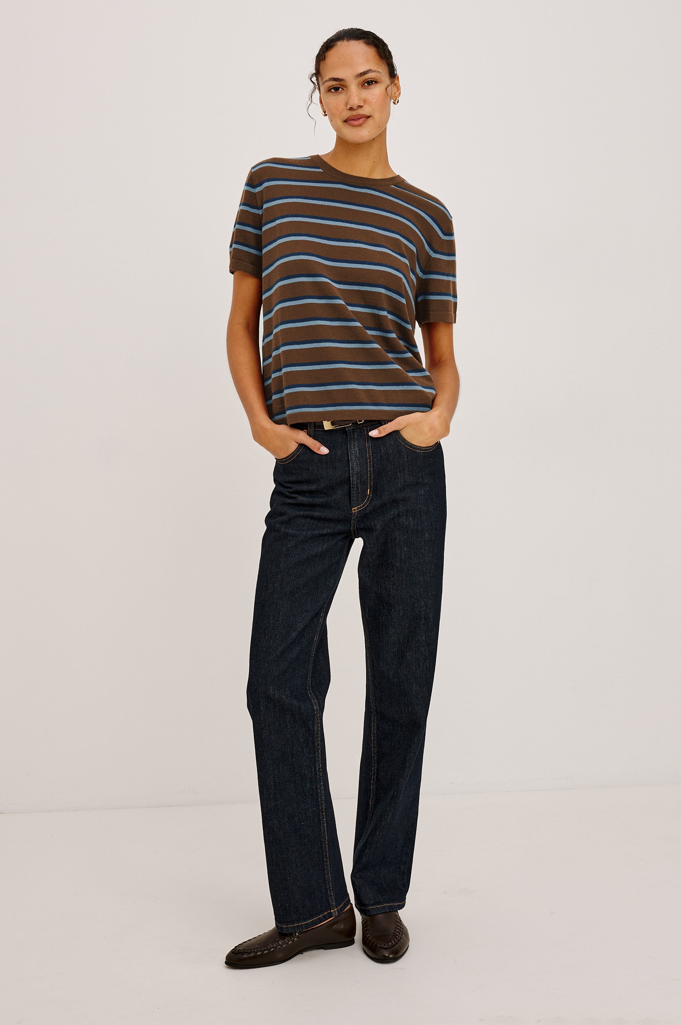Cotton Cashmere T-Shirt  - Mocha Stripe