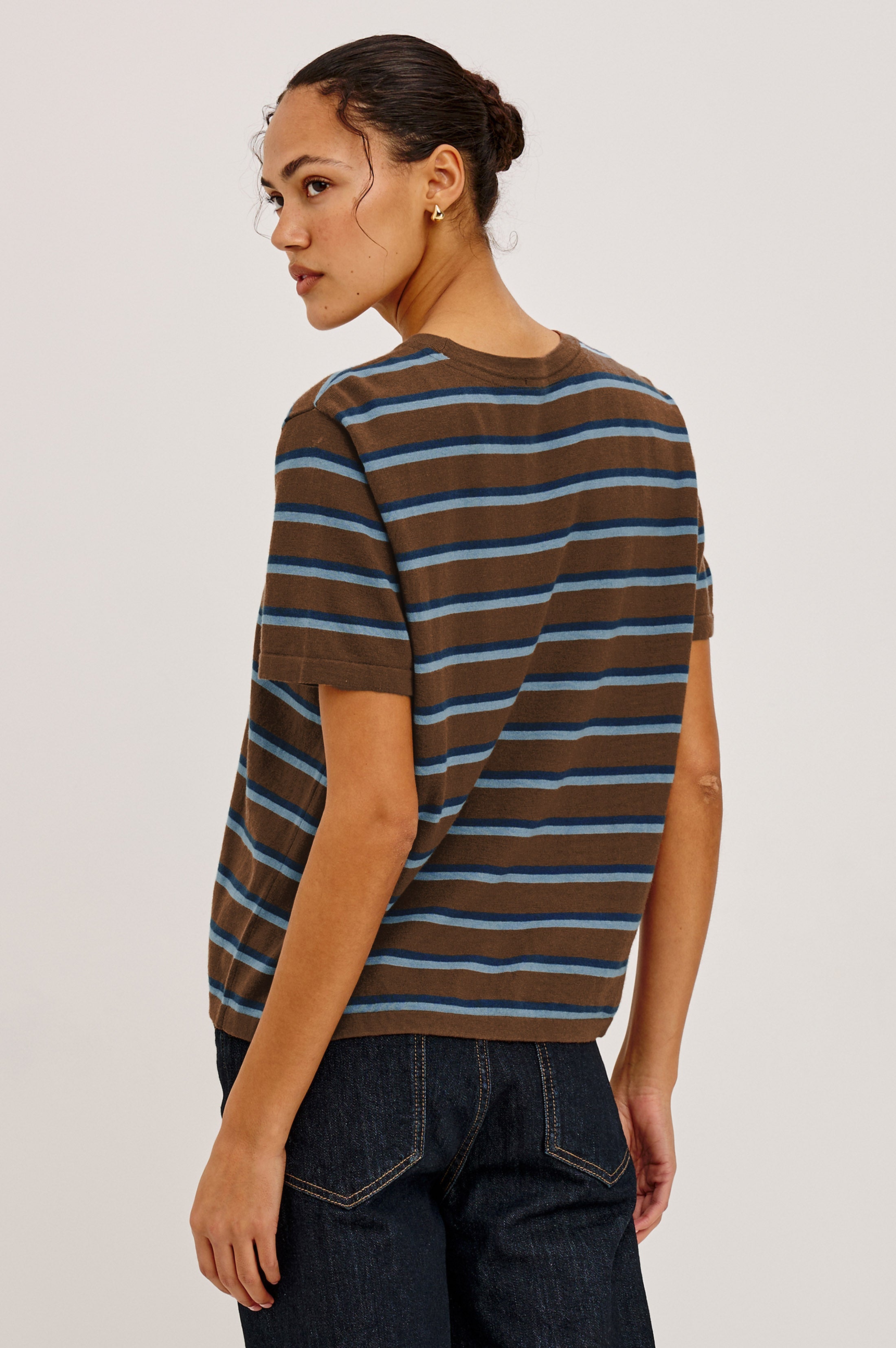 Cotton Cashmere T-Shirt  - Mocha Stripe