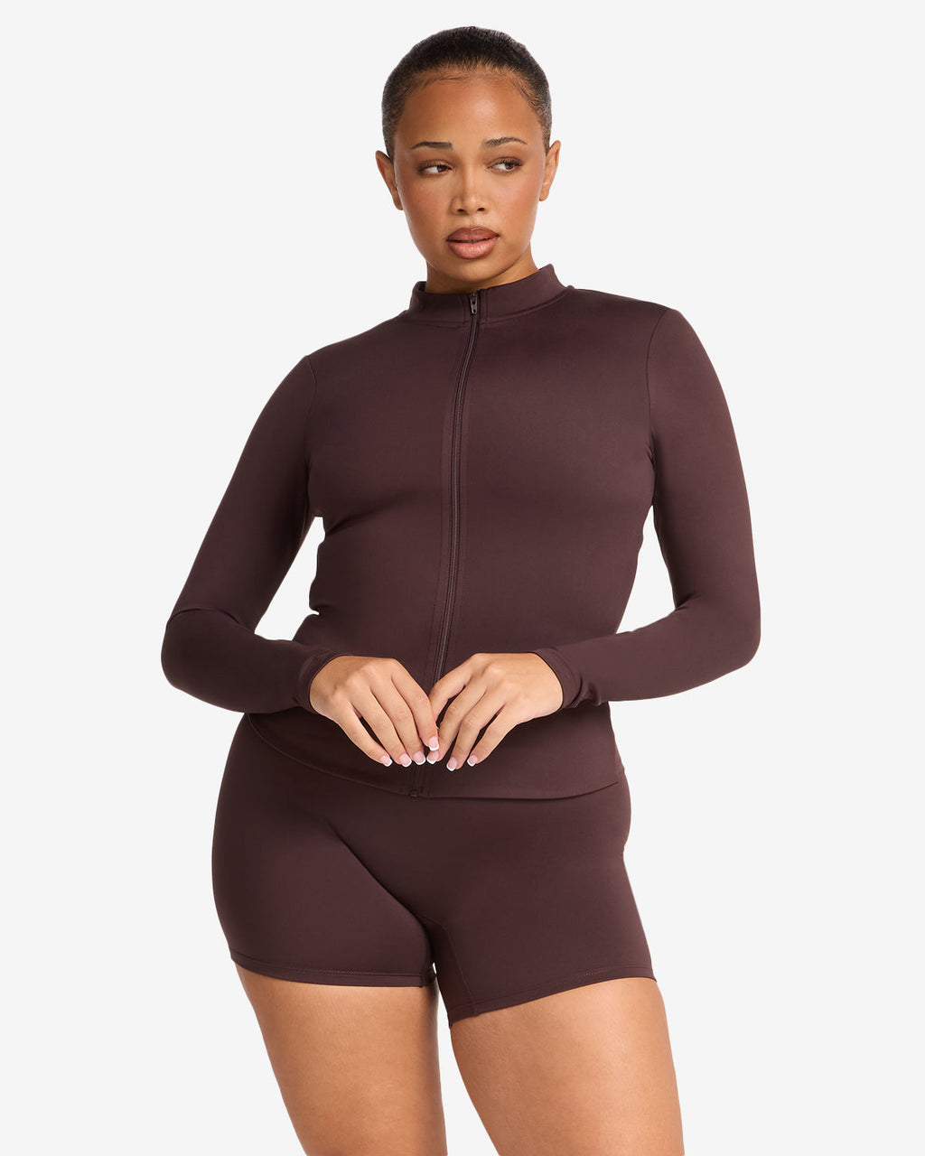 Serenity Longline Zip Up Jacket | Espresso