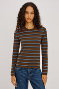 Davie Cotton Cashmere Long Sleeve Tee - Mocha Stripe