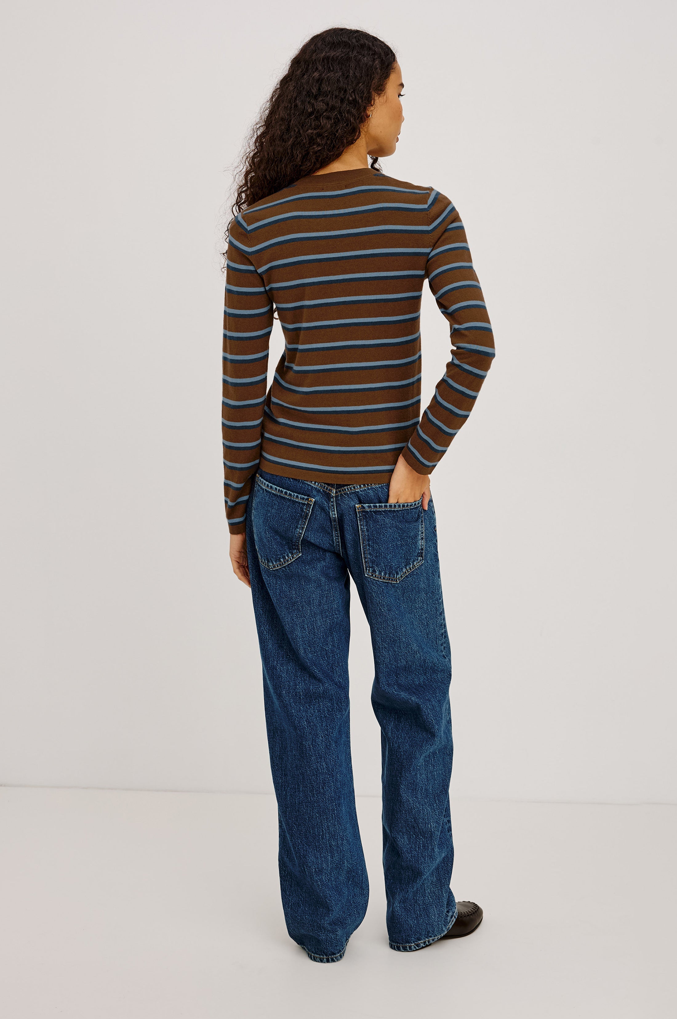 Davie Cotton Cashmere Long Sleeve Tee - Mocha Stripe