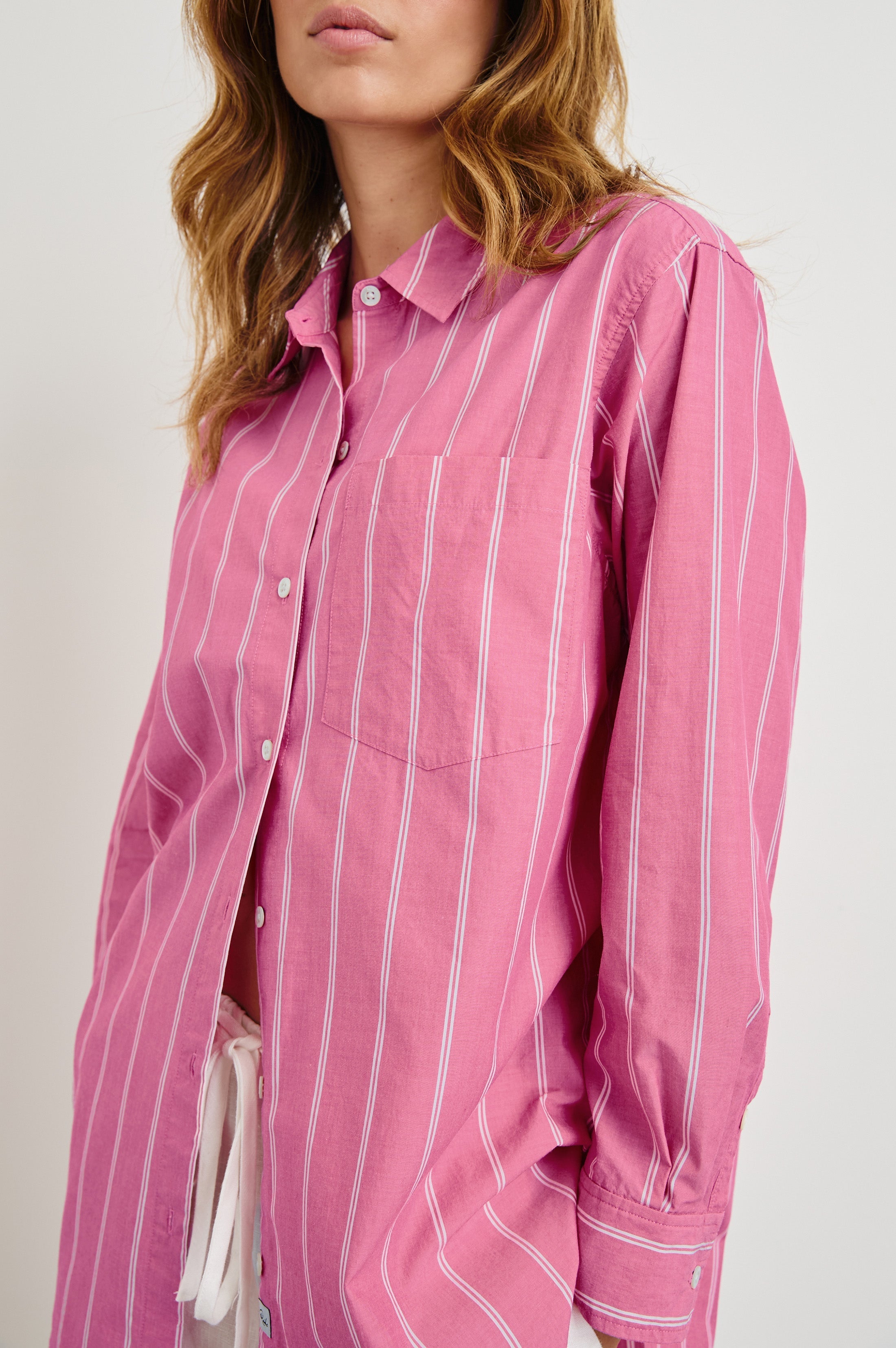 Elsa Shirt - Hibiscus White Stripe