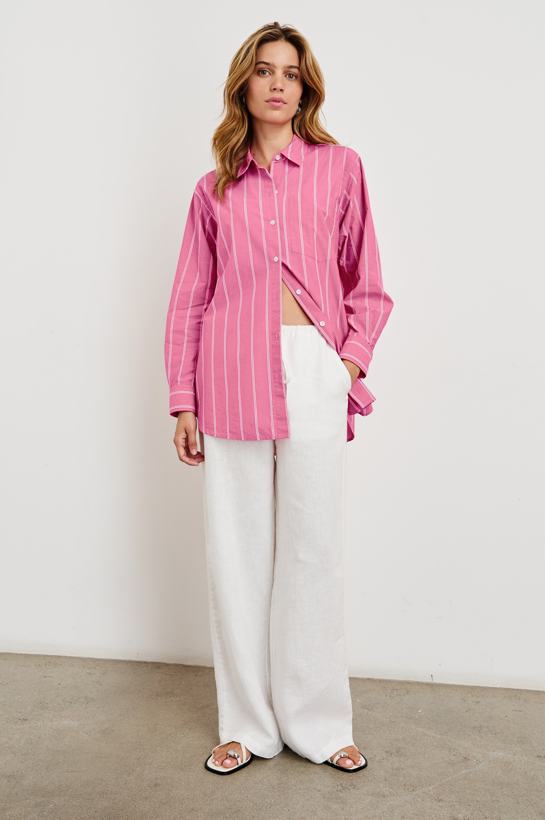Elsa Shirt - Hibiscus White Stripe