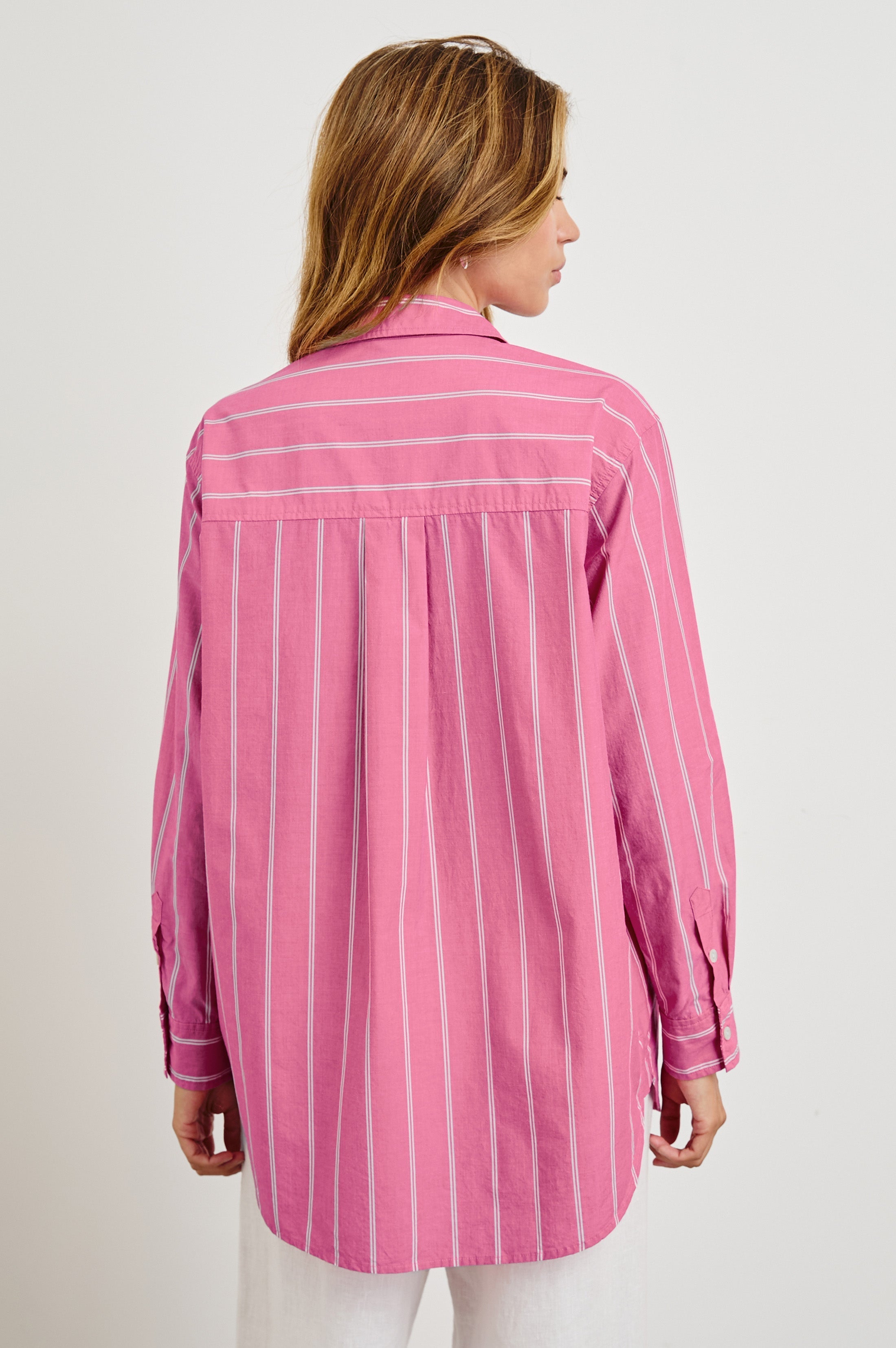Elsa Shirt - Hibiscus White Stripe