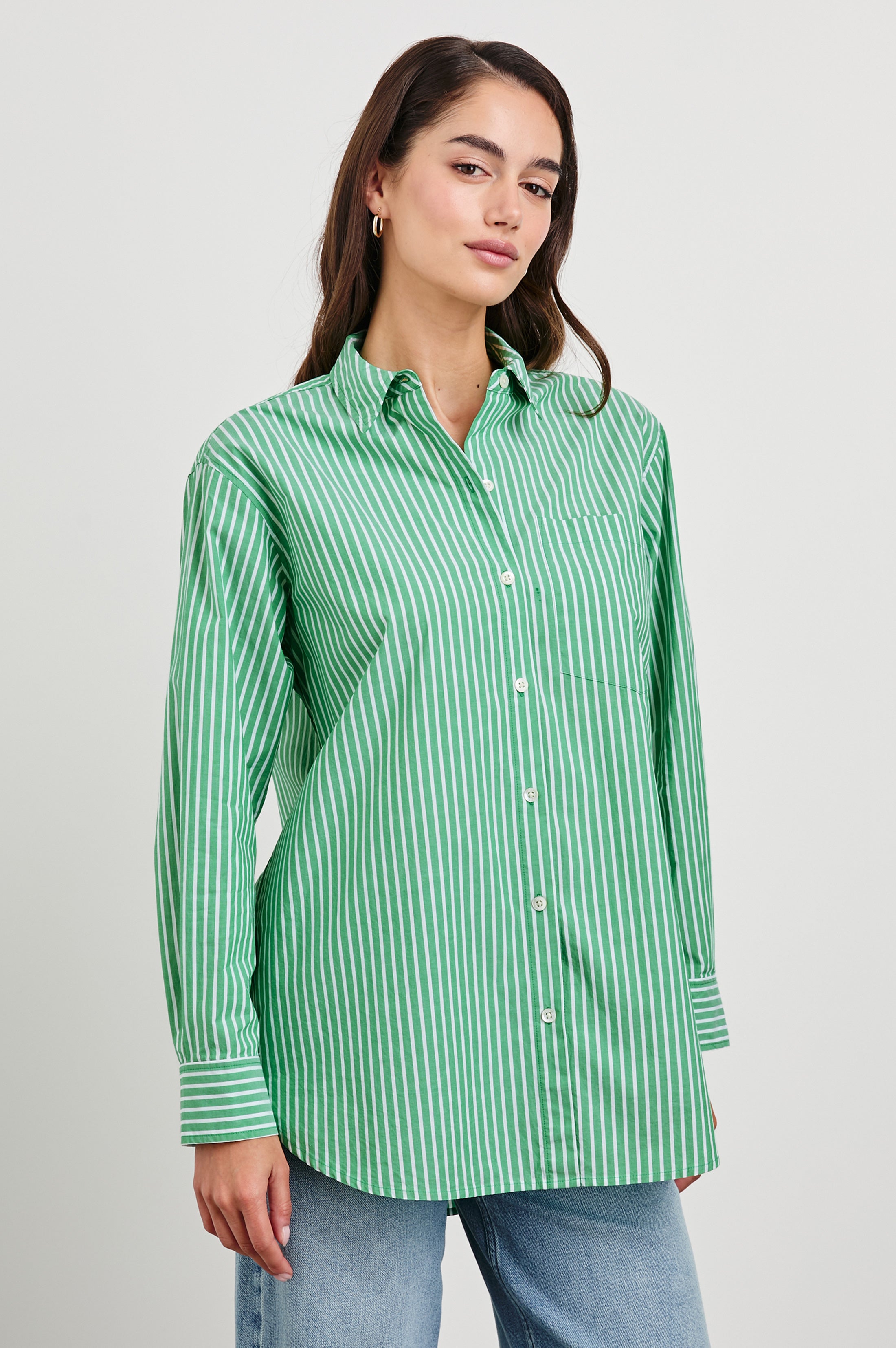 Elsa Shirt - Kelly White Stripe