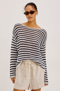 Evangeline Sweater - Ivory Indigo Stripe