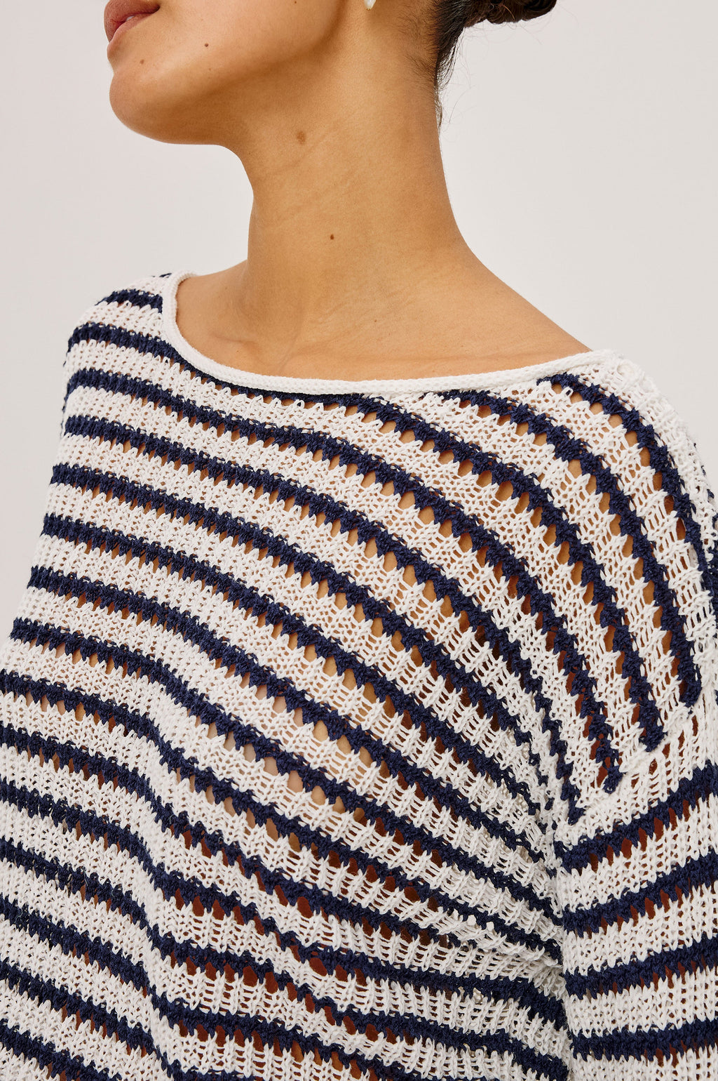 Evangeline Sweater - Ivory Indigo Stripe