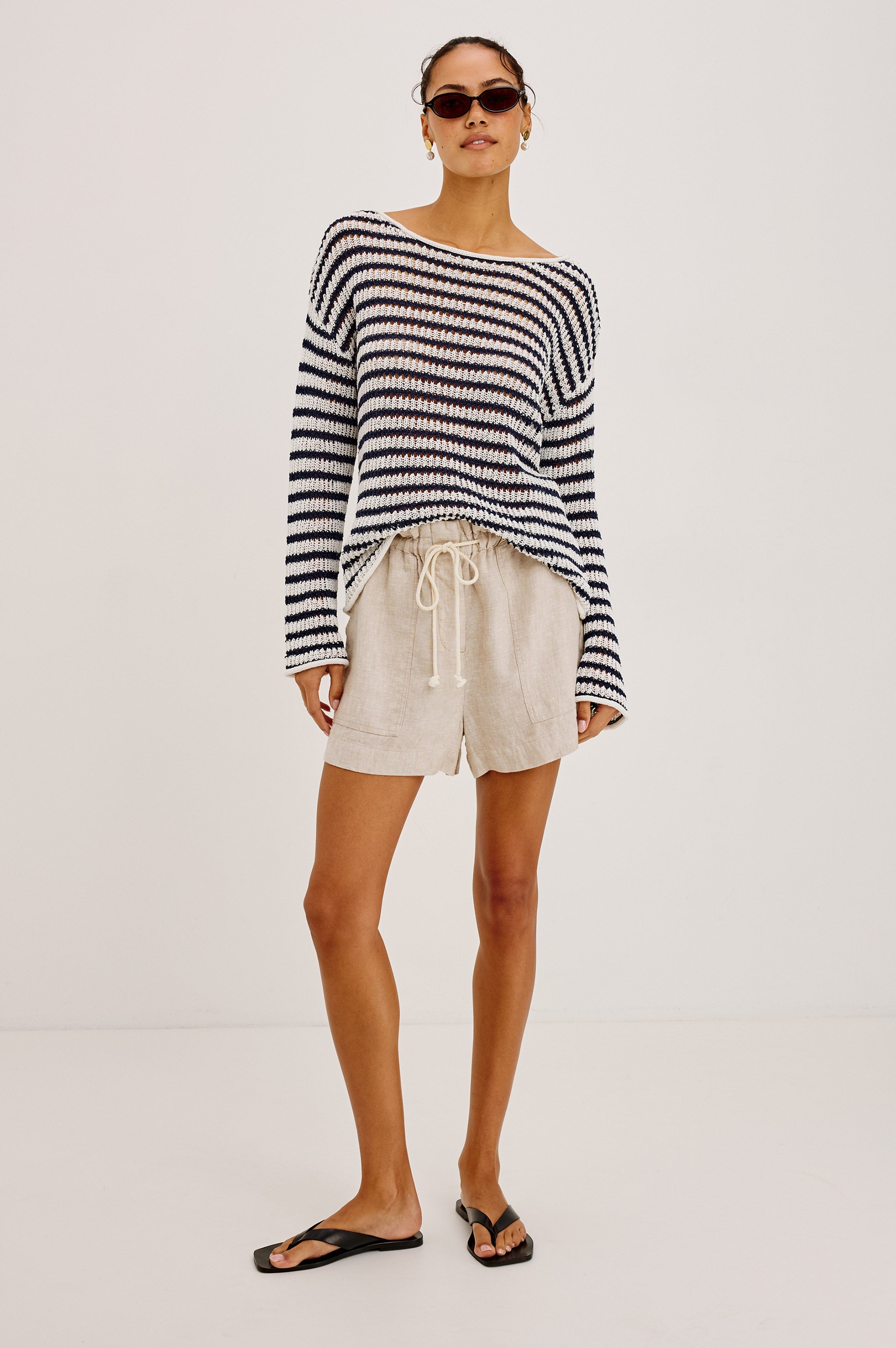 Evangeline Sweater - Ivory Indigo Stripe