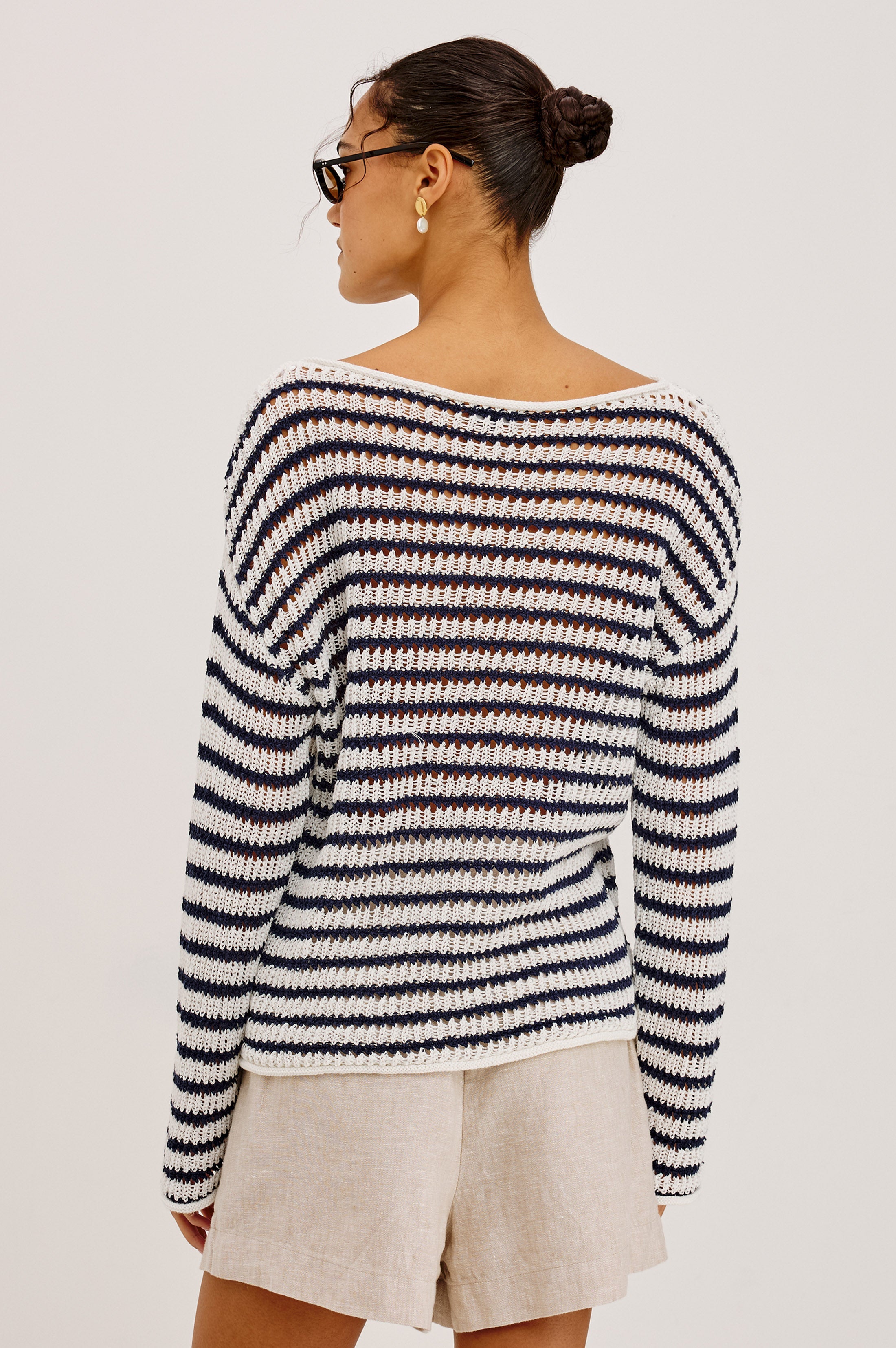 Evangeline Sweater - Ivory Indigo Stripe
