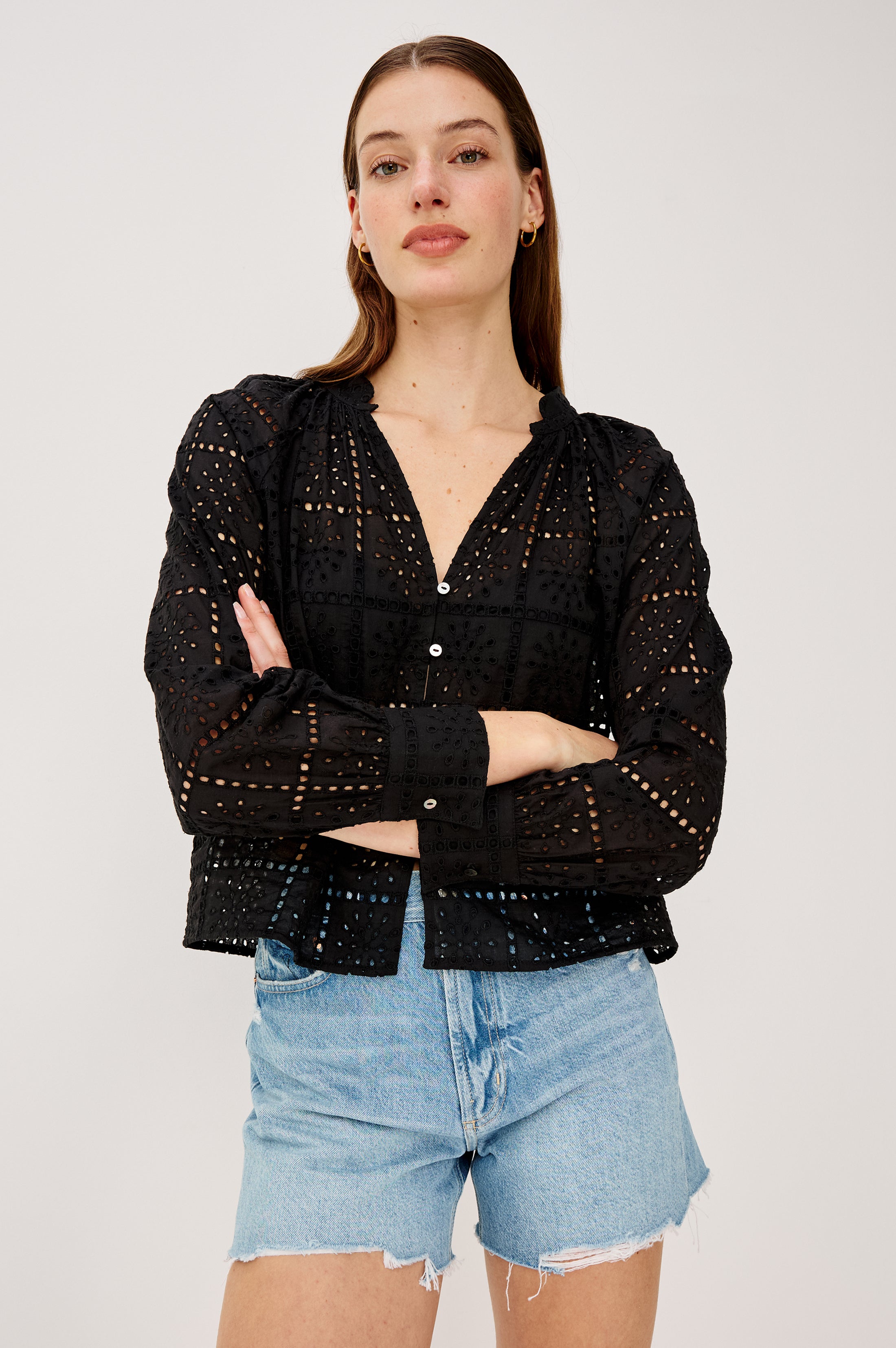 Francine Top - Black Grid Embroidery