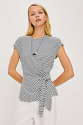 Gabbie Top - Ivory Navy Micro Stripe