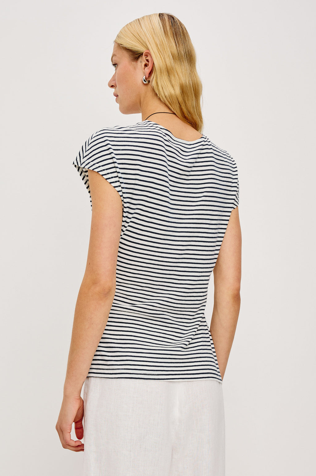 Gabbie Top - Ivory Navy Micro Stripe