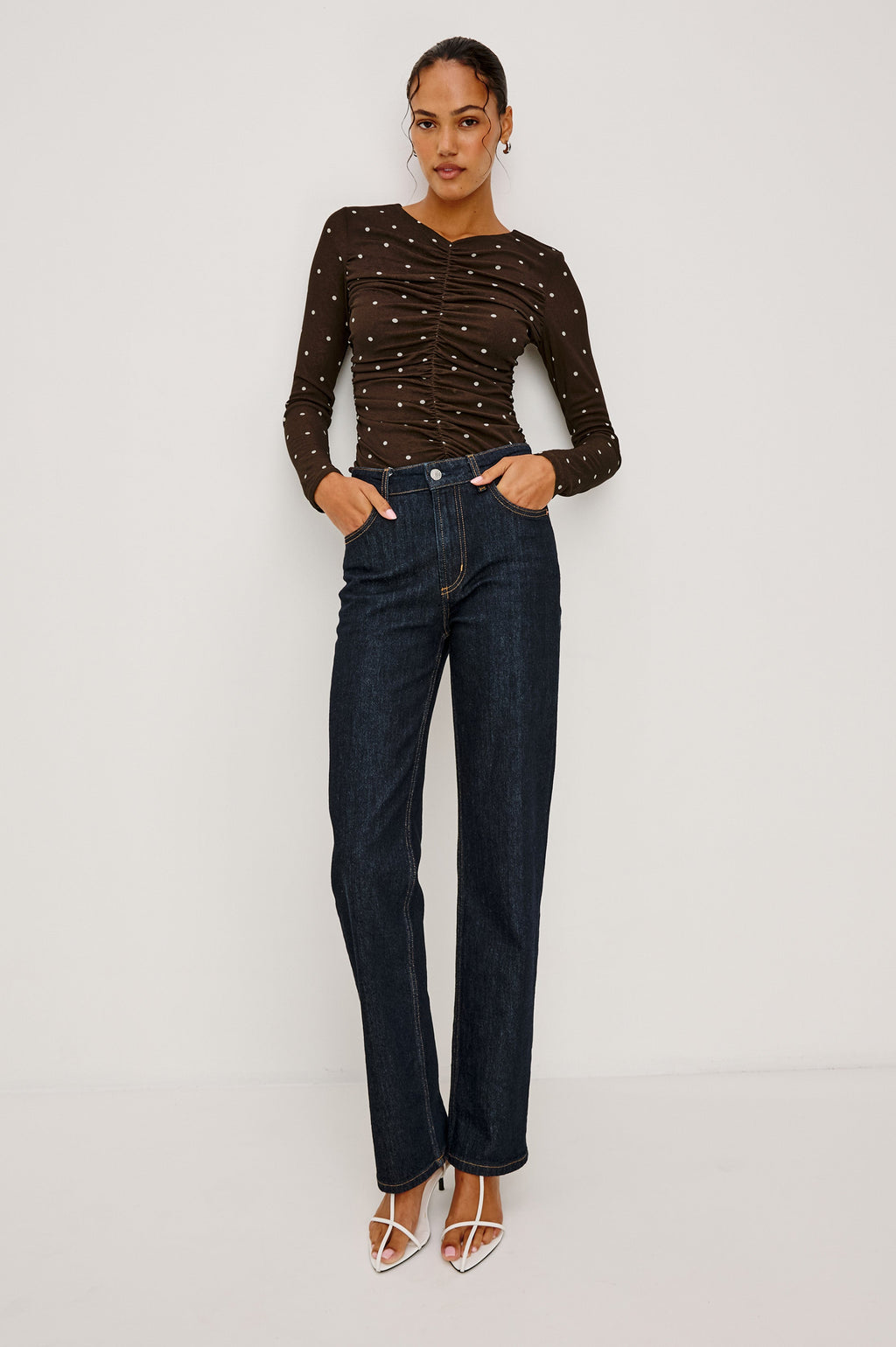 Georgina Top - Cocoa Polka Dots