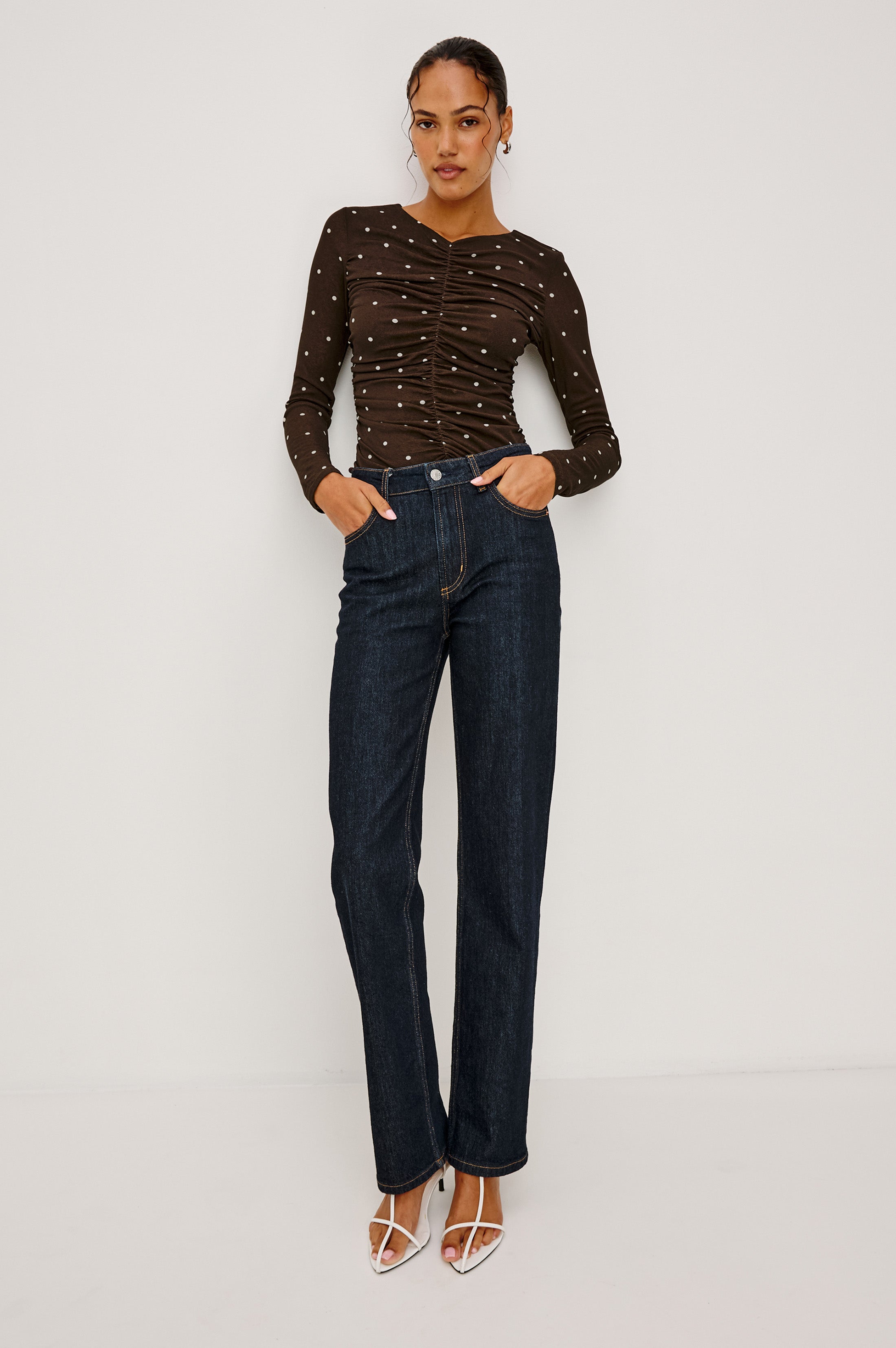 Georgina Top - Cocoa Polka Dots