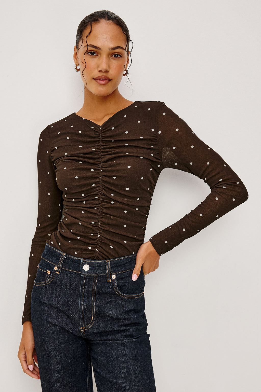 Georgina Top - Cocoa Polka Dots