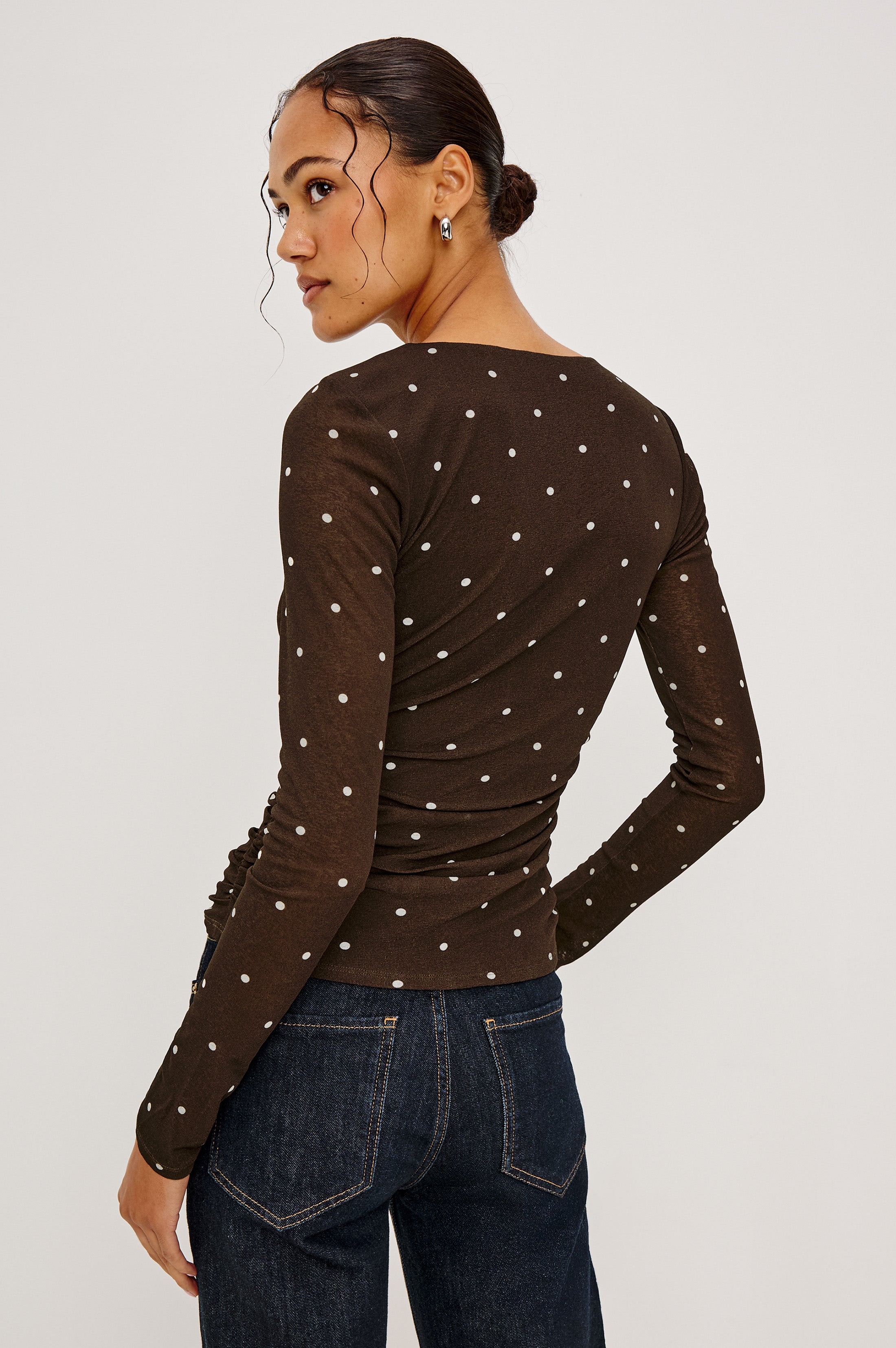 Georgina Top - Cocoa Polka Dots