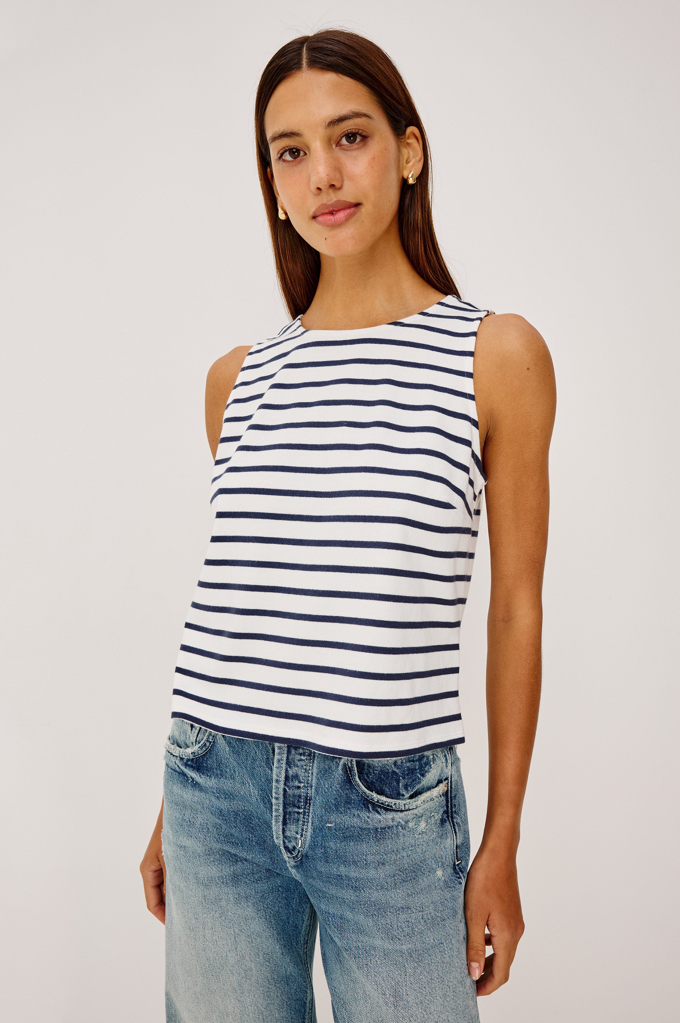 Grace Tank - Ivory Navy Stripe