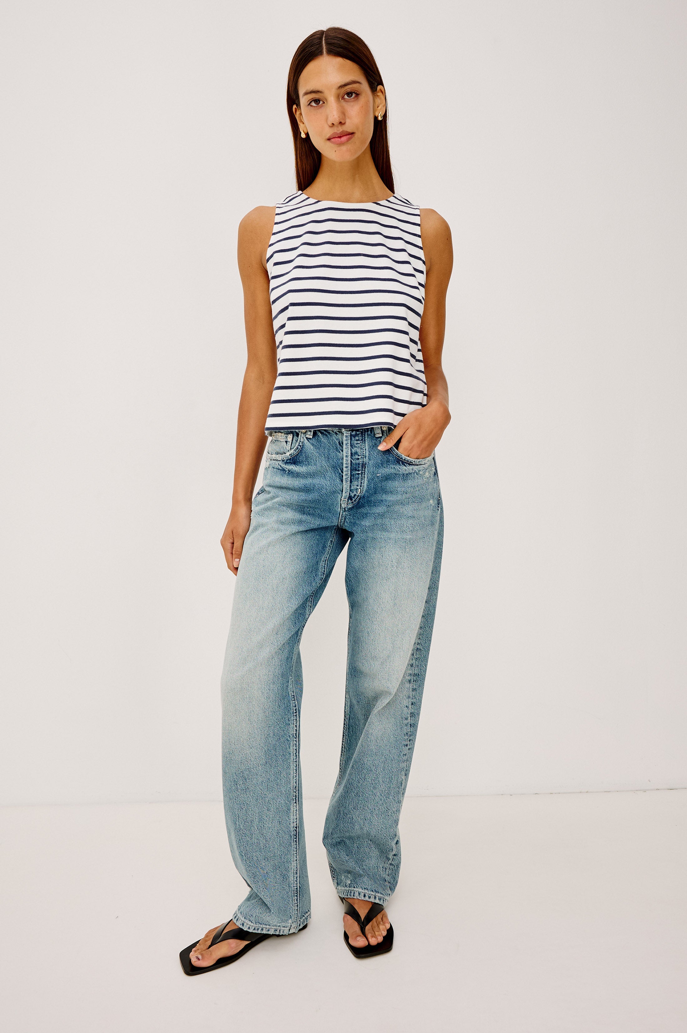 Grace Tank - Ivory Navy Stripe