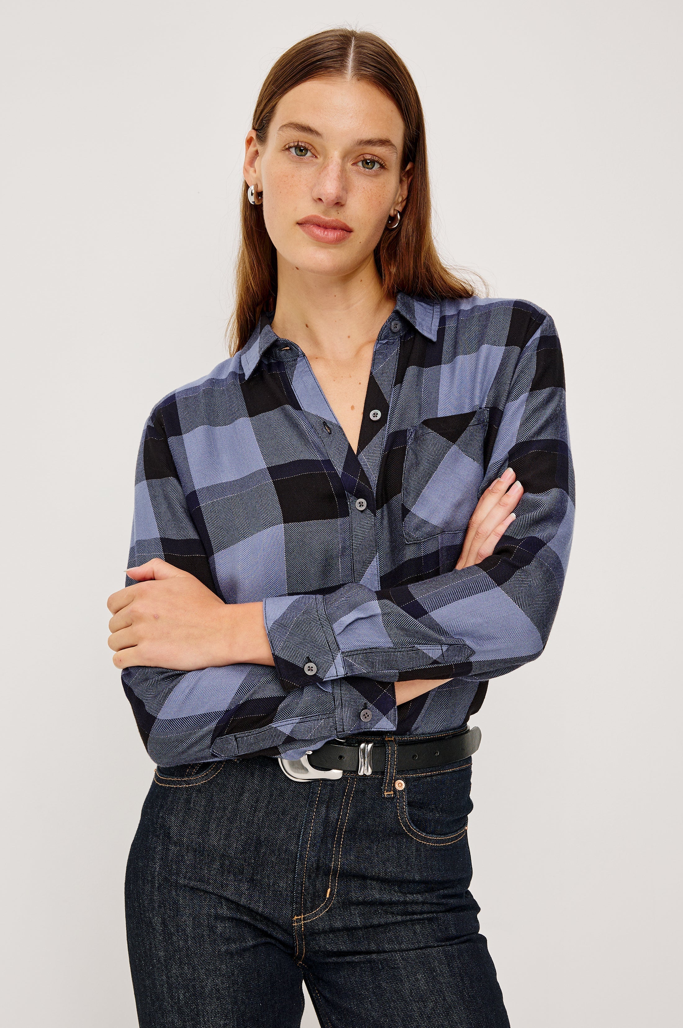Hunter Shirt - Periwinkle Navy Silver Lurex