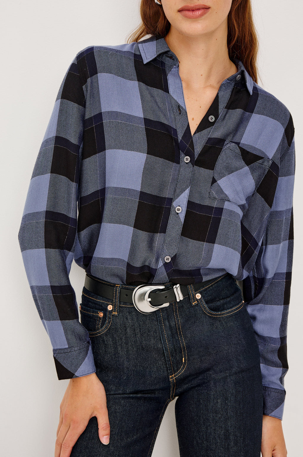 Hunter Shirt - Periwinkle Navy Silver Lurex