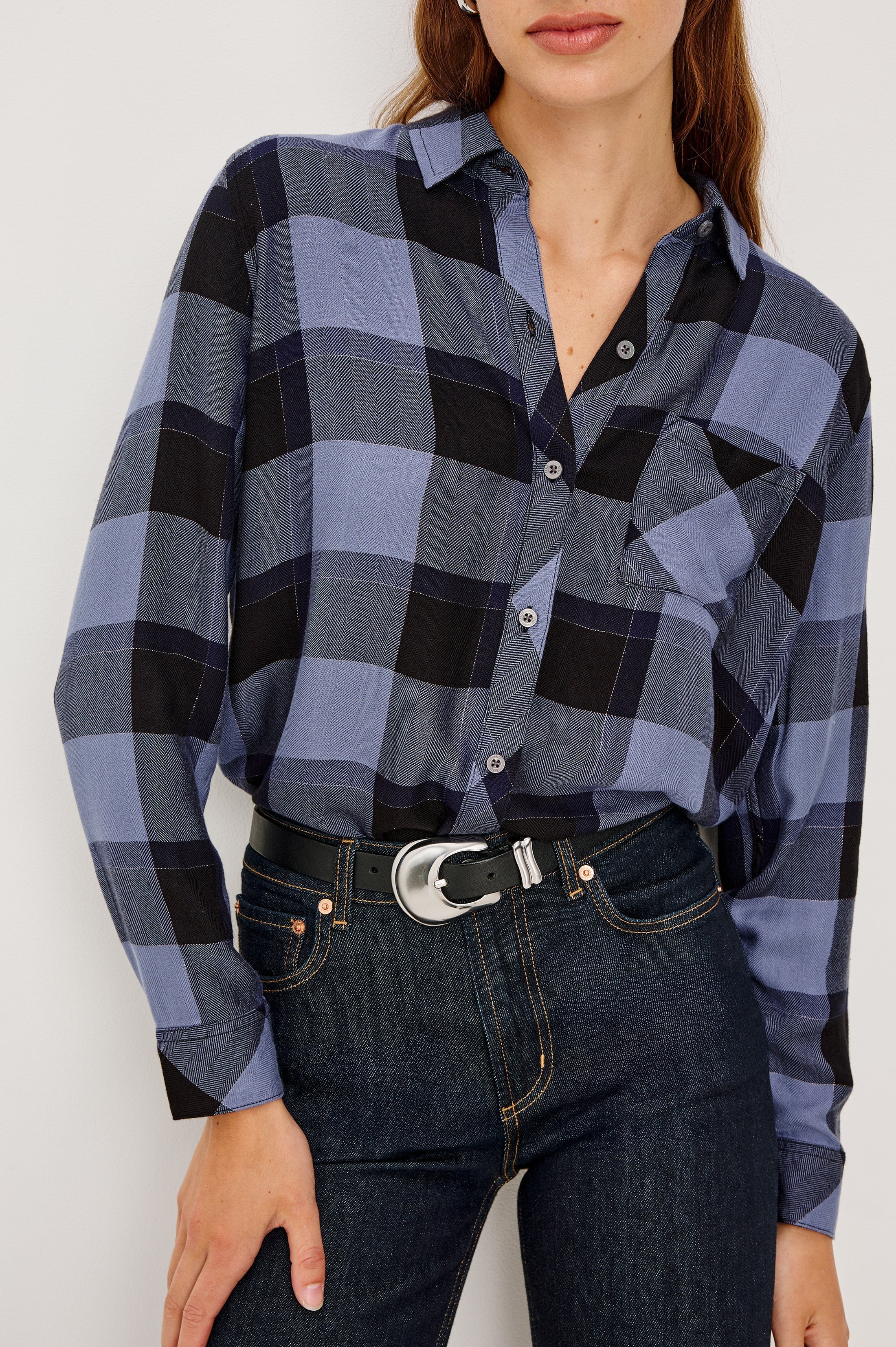 Hunter Shirt - Periwinkle Navy Silver Lurex