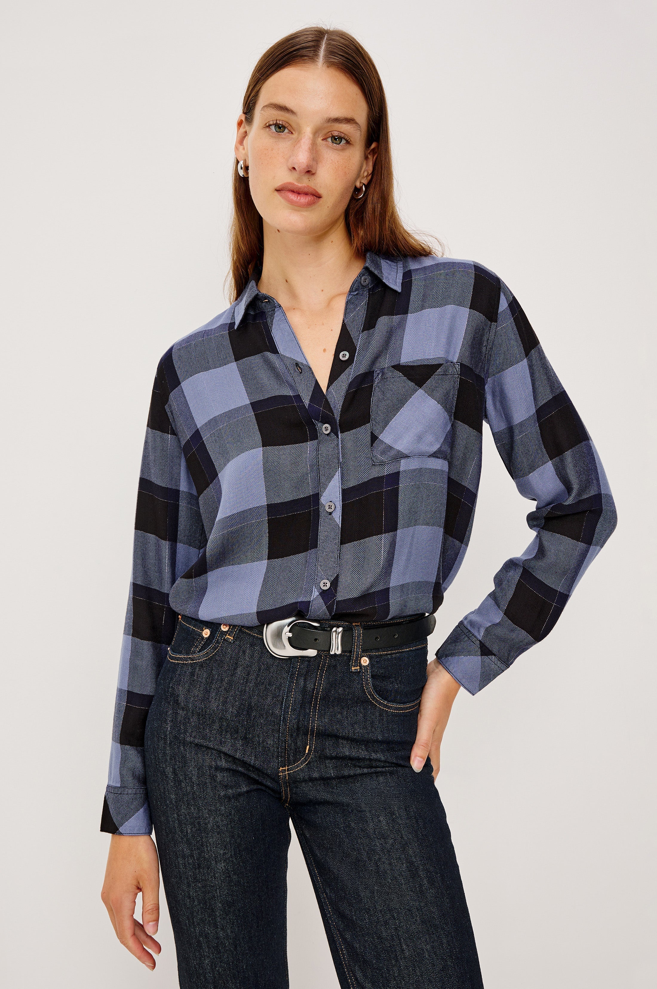 Hunter Shirt - Periwinkle Navy Silver Lurex