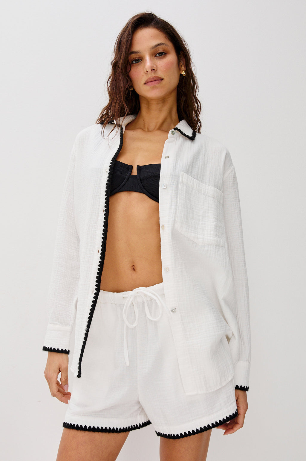 Rails X Lspace Idania Shirt - Black Blanket Stitch