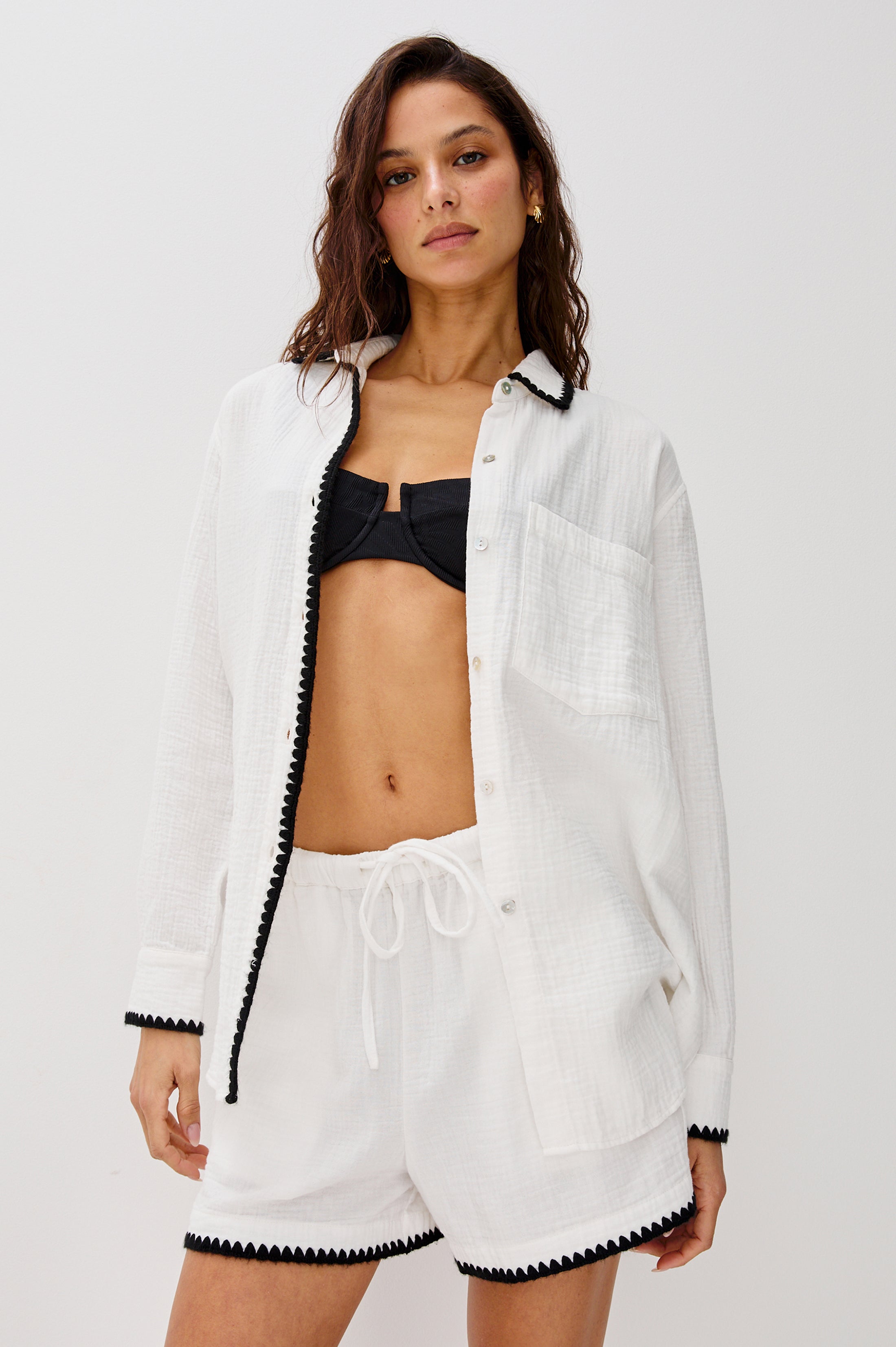 Rails X Lspace Idania Shirt - Black Blanket Stitch