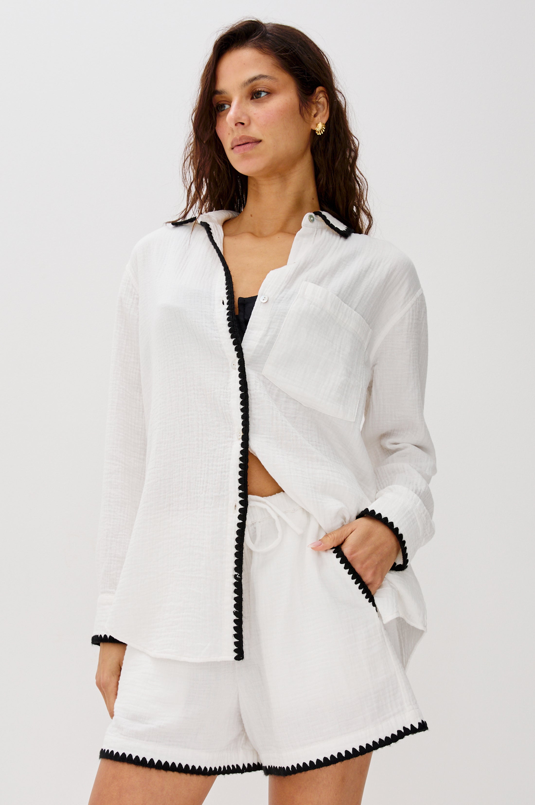 Rails X Lspace Idania Shirt - Black Blanket Stitch