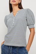 Jewel Top - Ivory Navy Micro Stripe