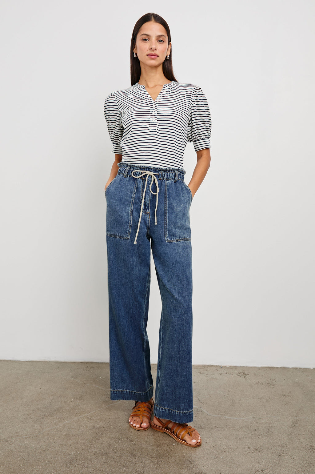 Jewel Top - Ivory Navy Micro Stripe