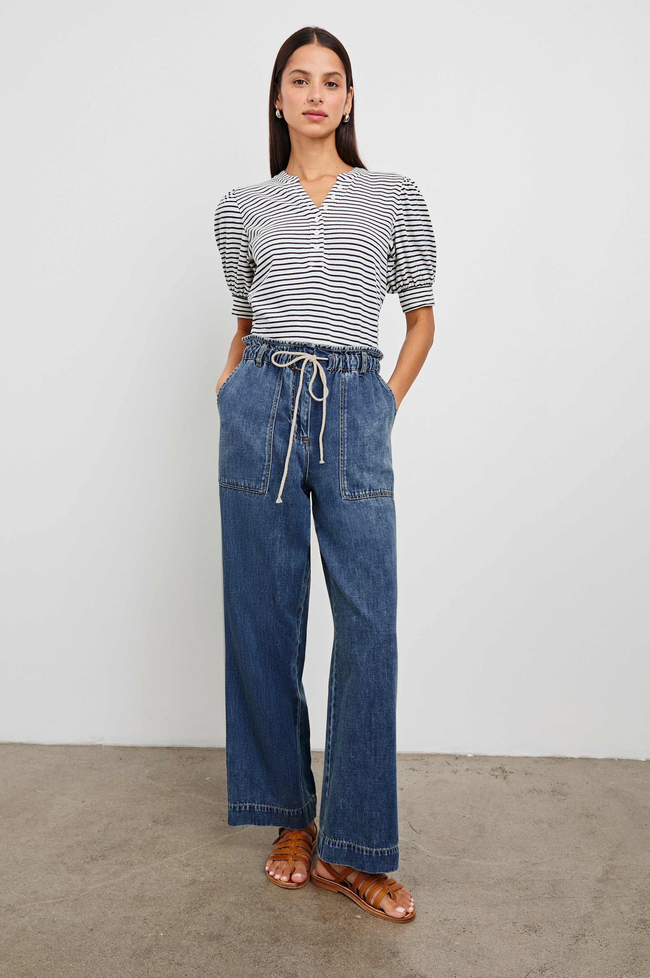 Jewel Top - Ivory Navy Micro Stripe