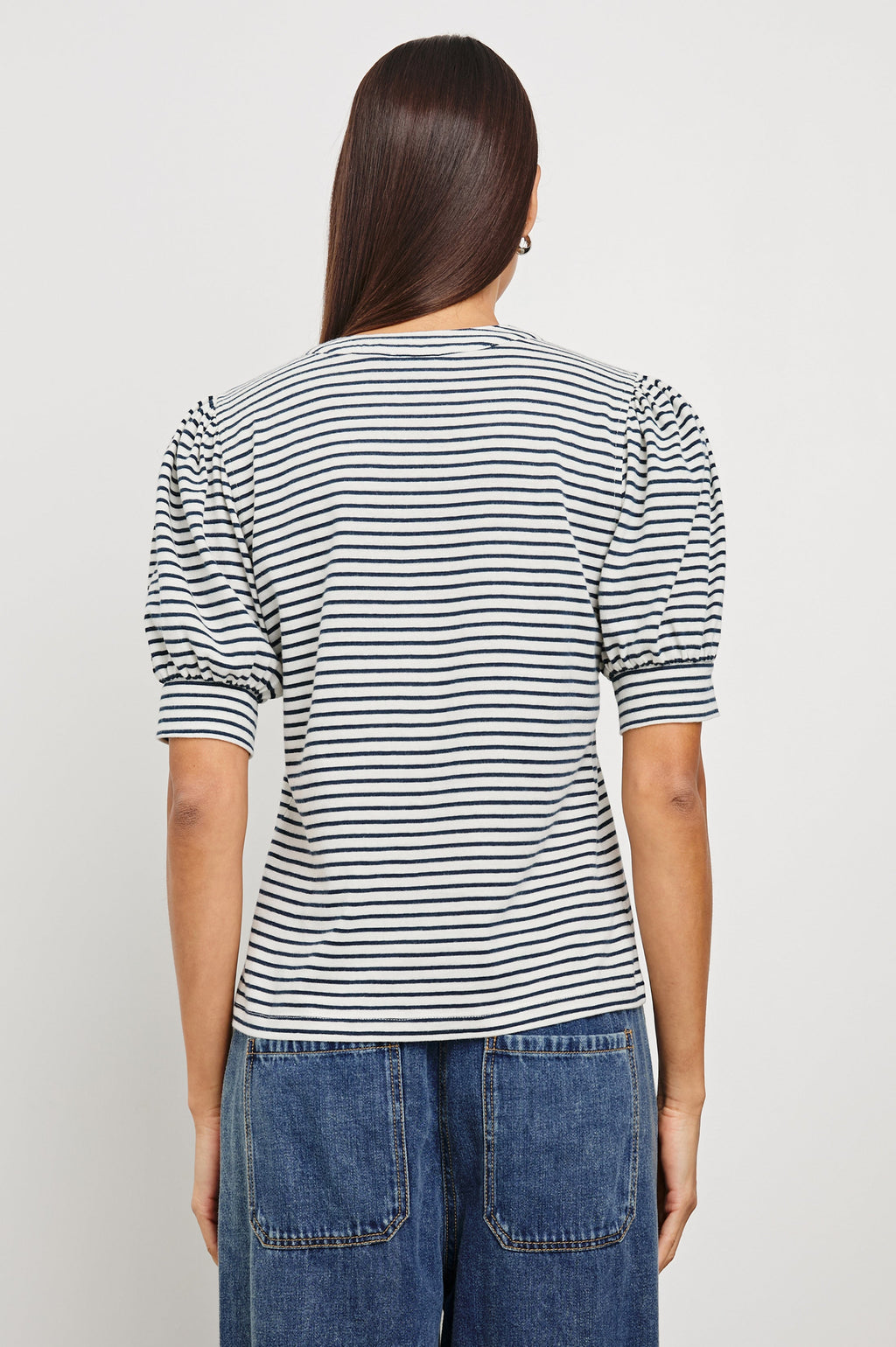 Jewel Top - Ivory Navy Micro Stripe
