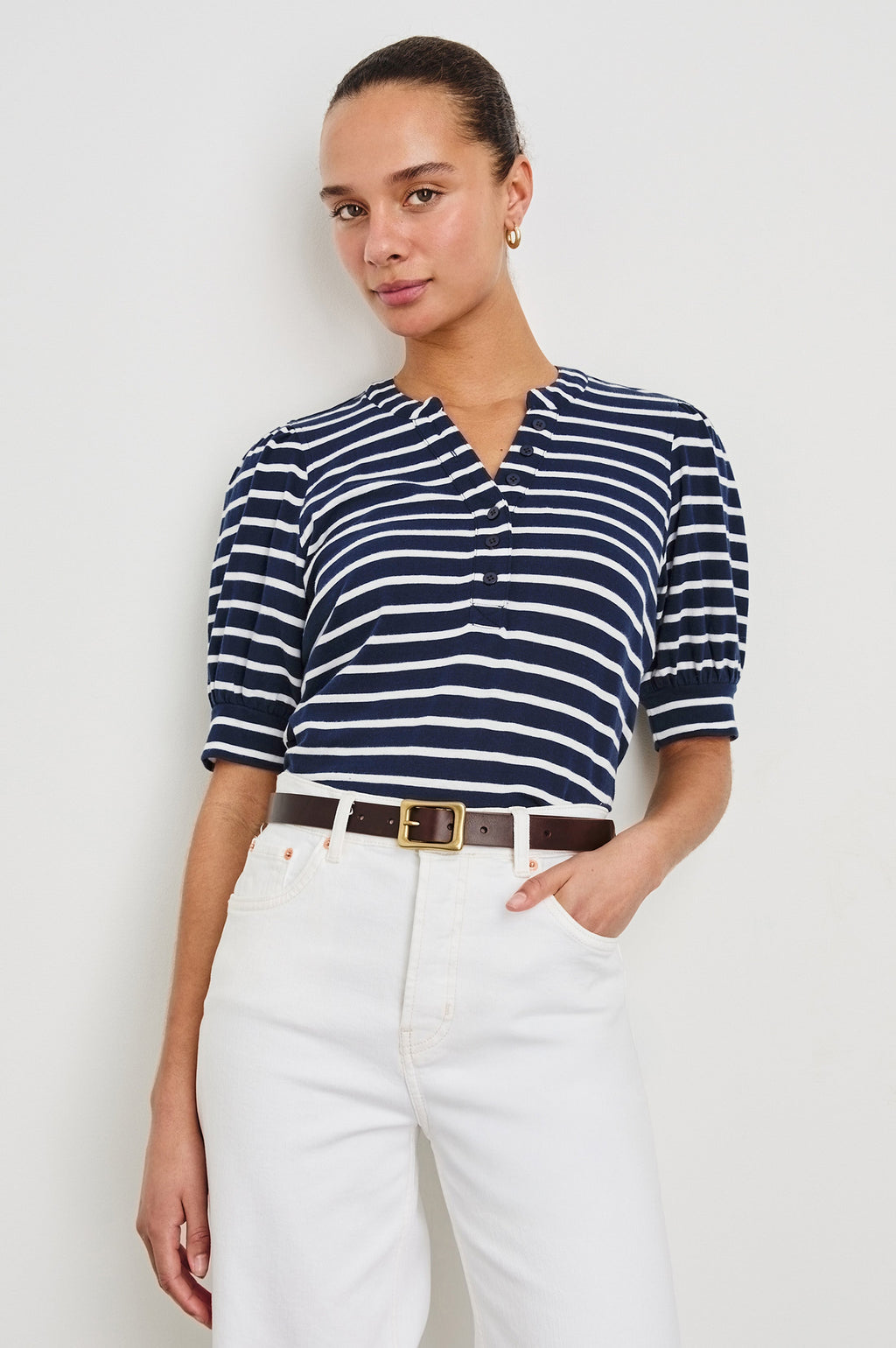 Jewel Top - Navy Ivory Stripe