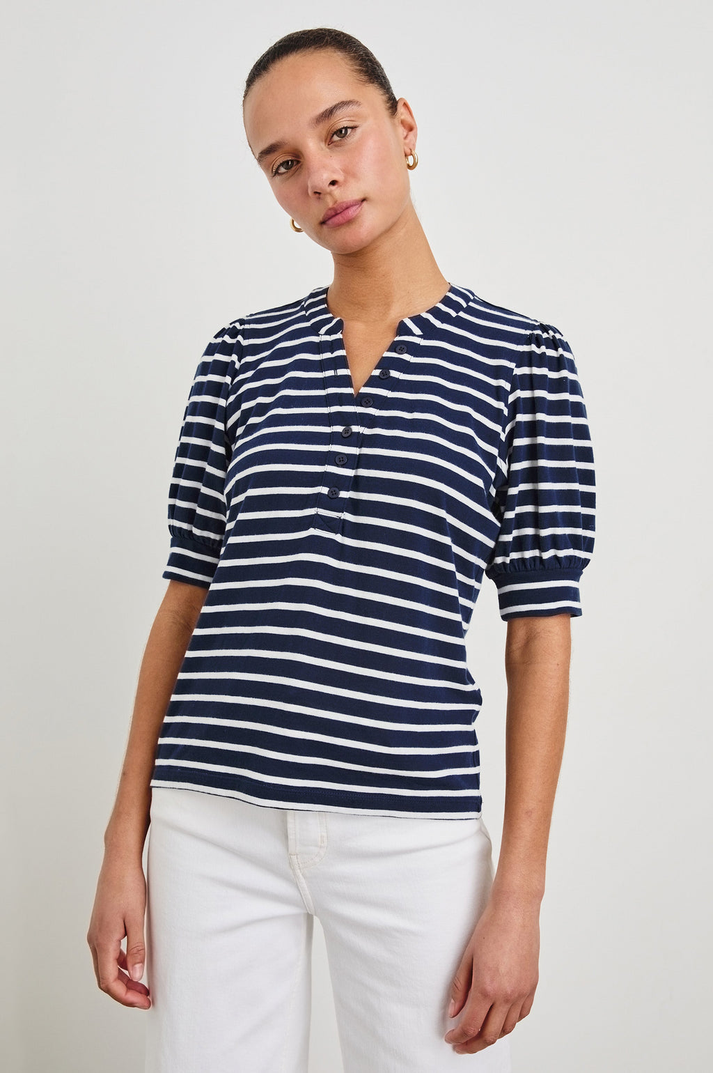 Jewel Top - Navy Ivory Stripe