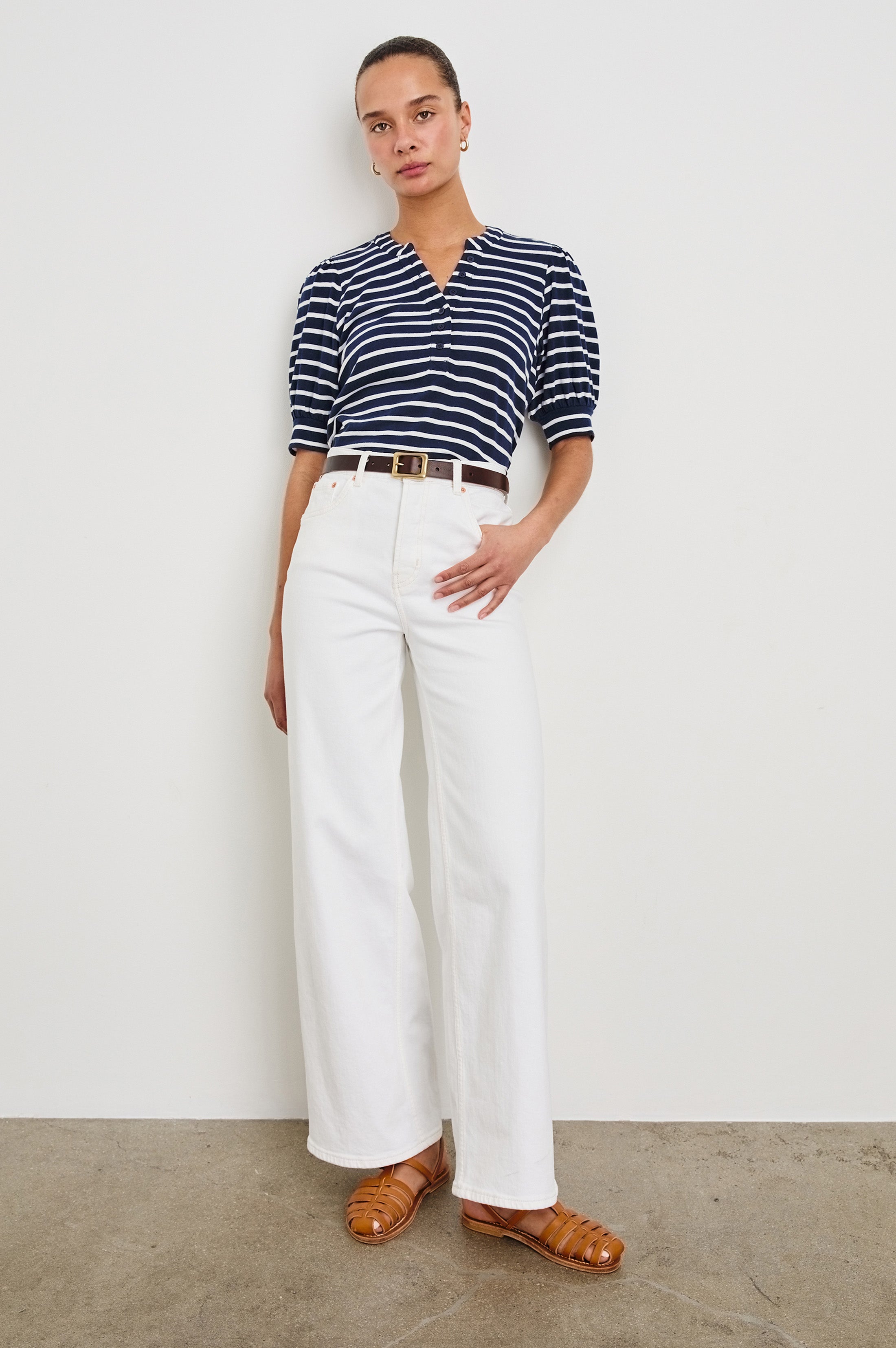 Jewel Top - Navy Ivory Stripe