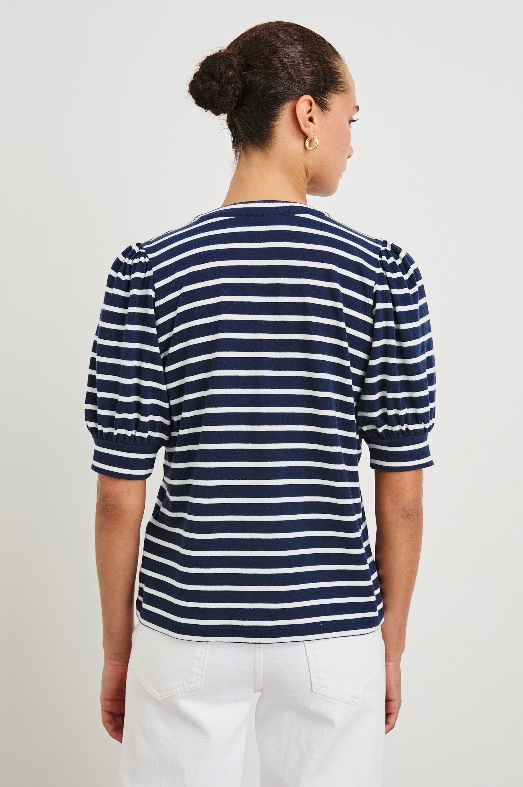 Jewel Top - Navy Ivory Stripe