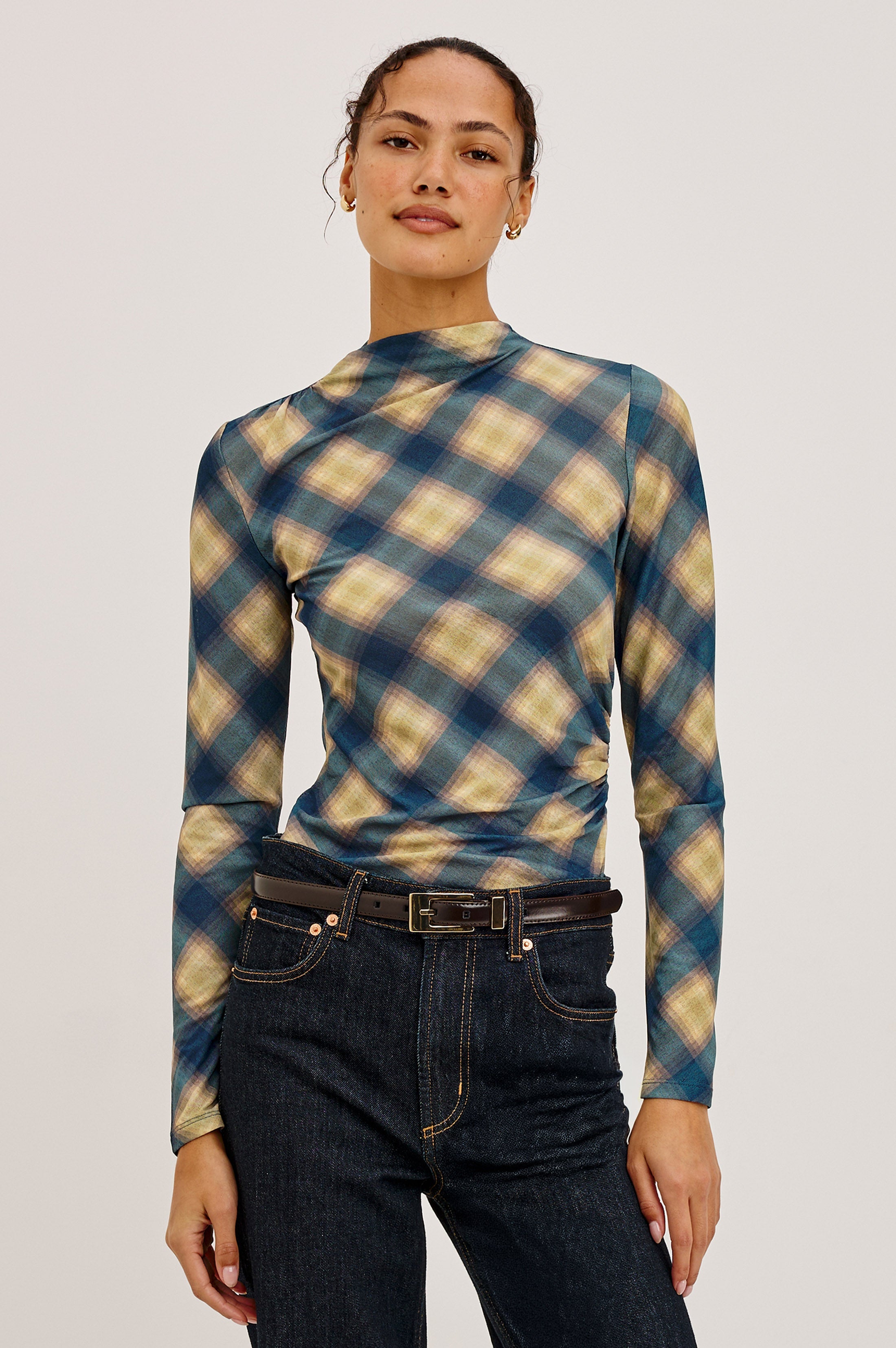 Joelle Top - Navy Sage Plaid