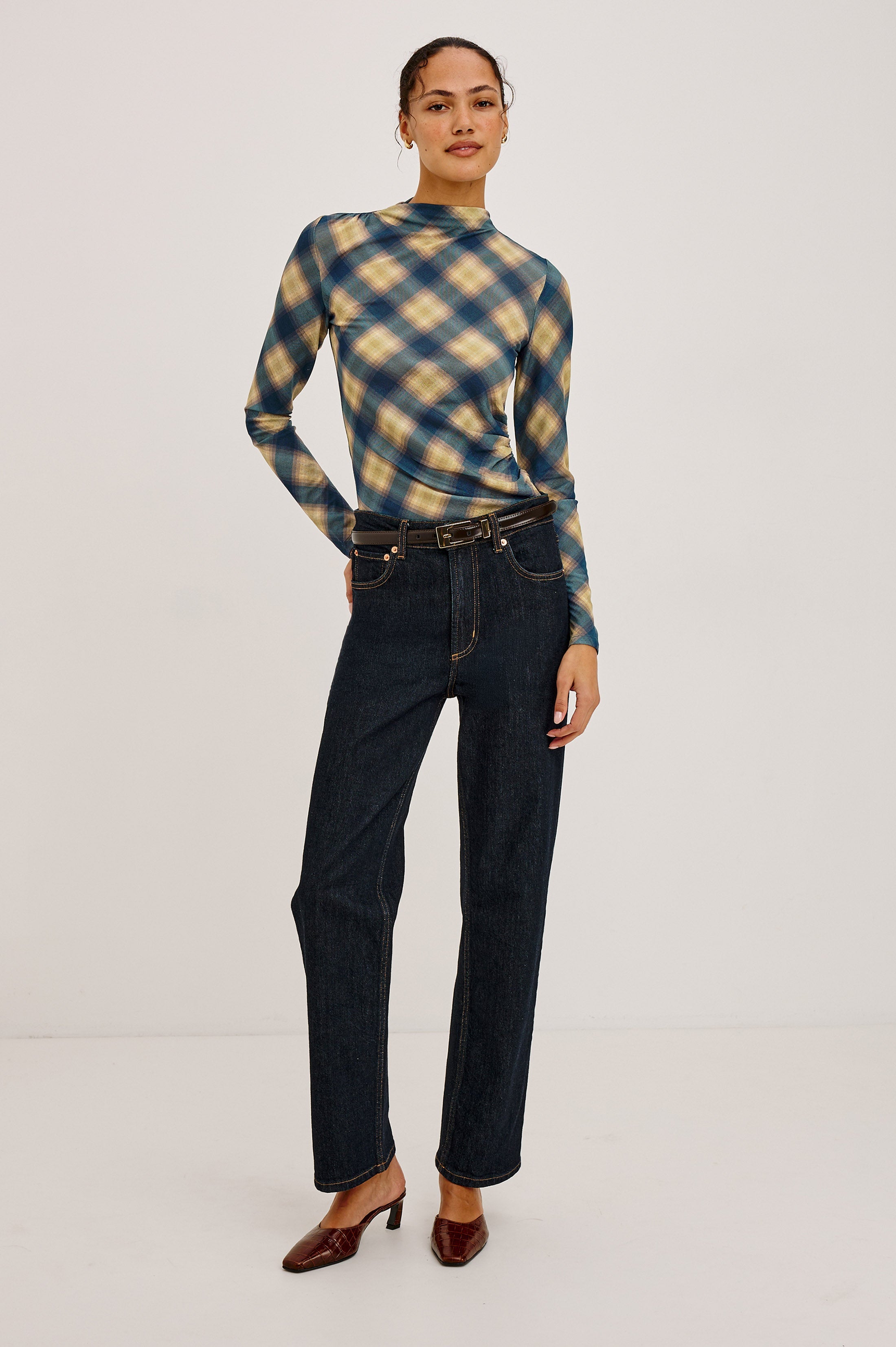 Joelle Top - Navy Sage Plaid