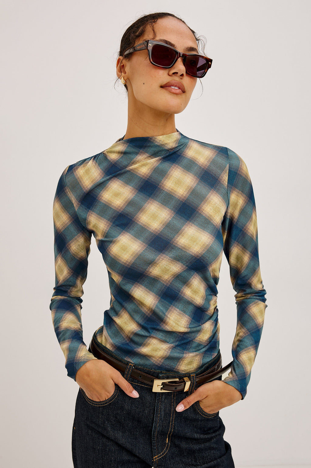 Joelle Top - Navy Sage Plaid