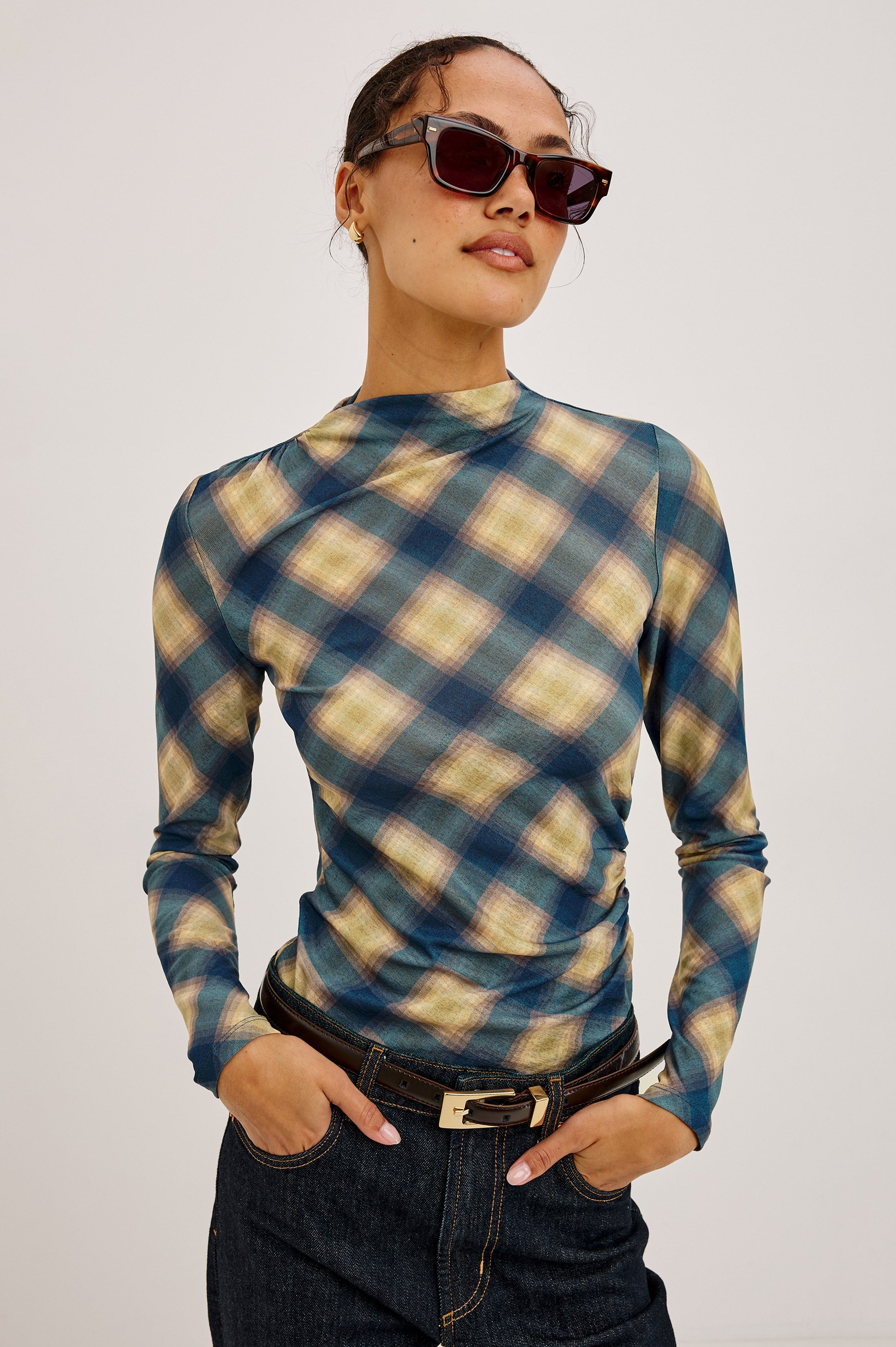 Joelle Top - Navy Sage Plaid