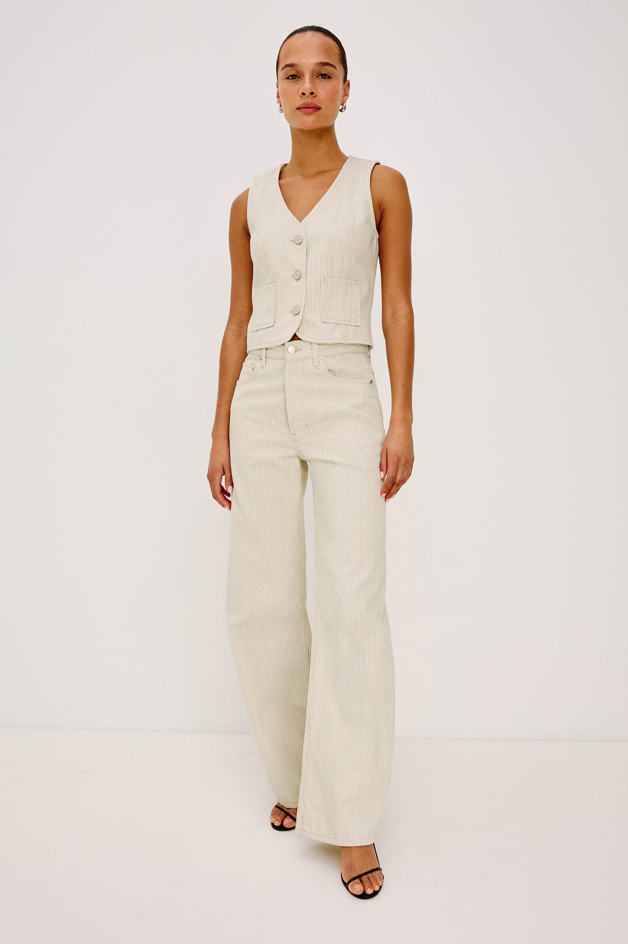 La Jolla Vest - Ecru Railroad Stripe