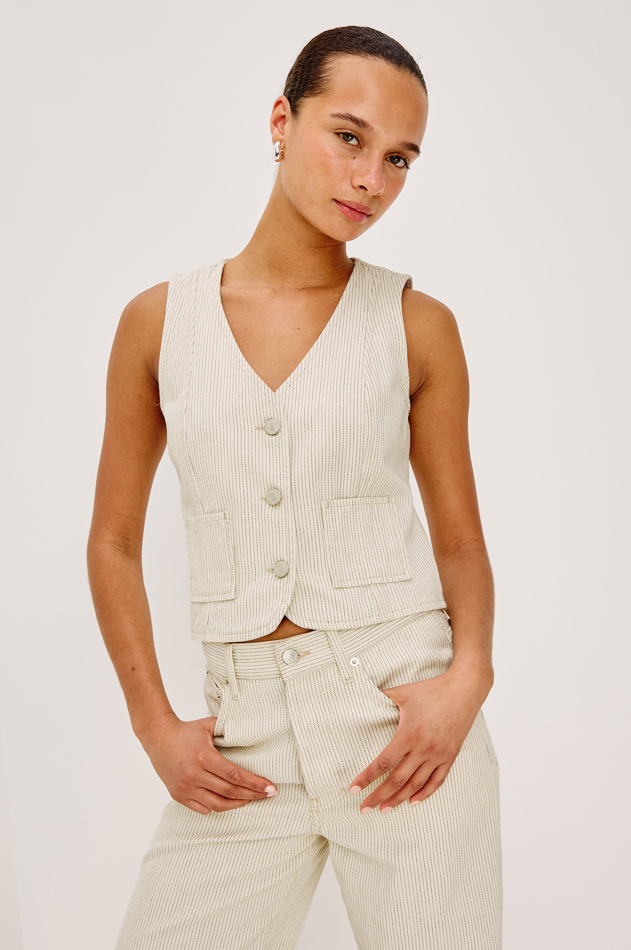 La Jolla Vest - Ecru Railroad Stripe
