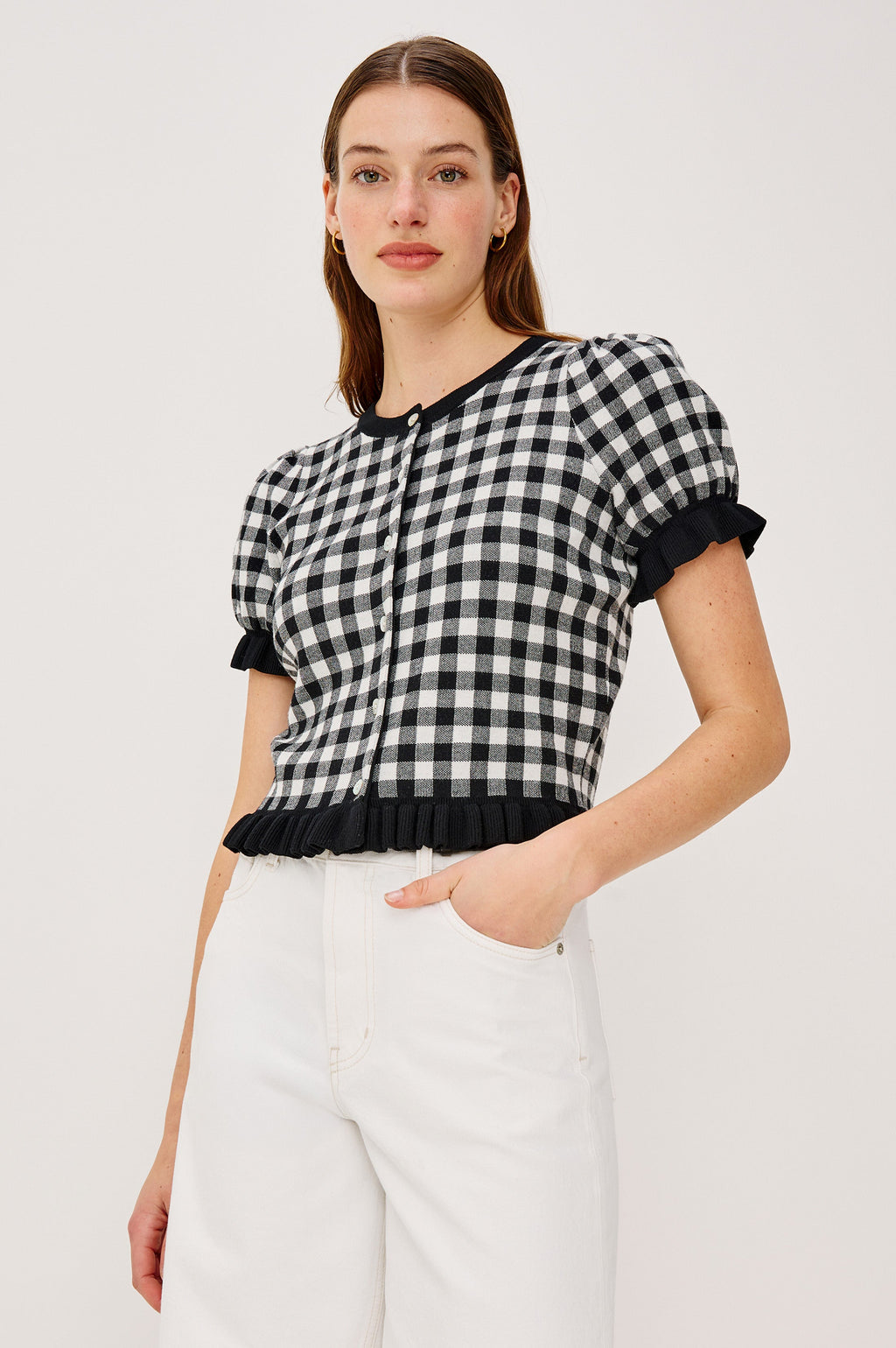 Lora Top - Black White Gingham