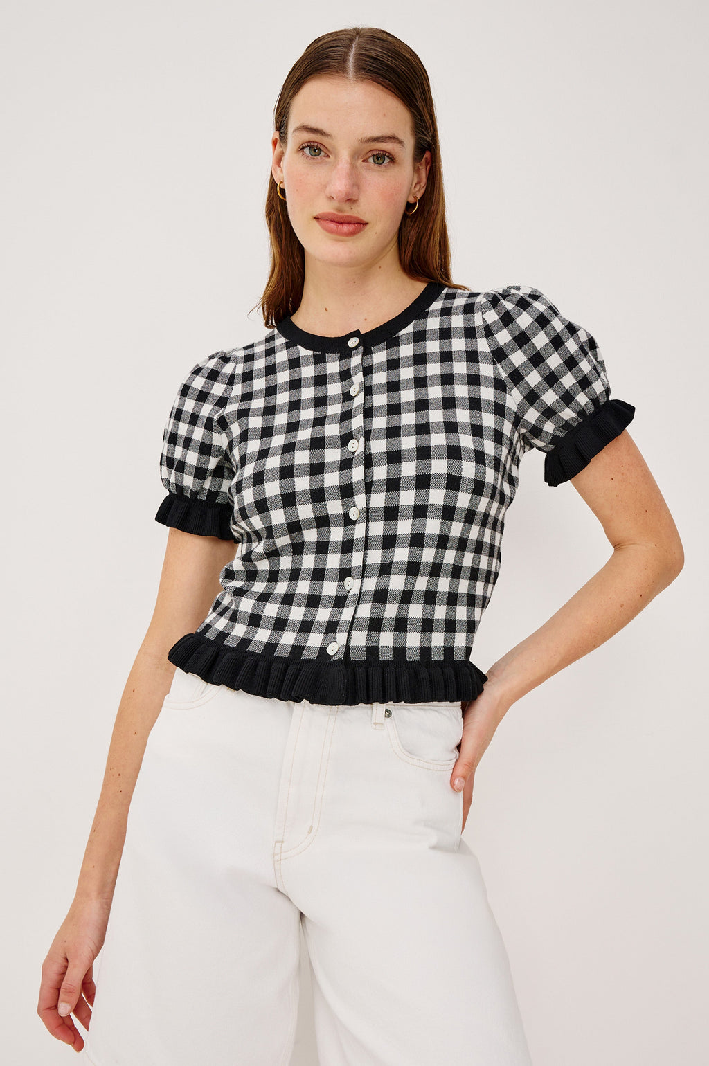 Lora Top - Black White Gingham