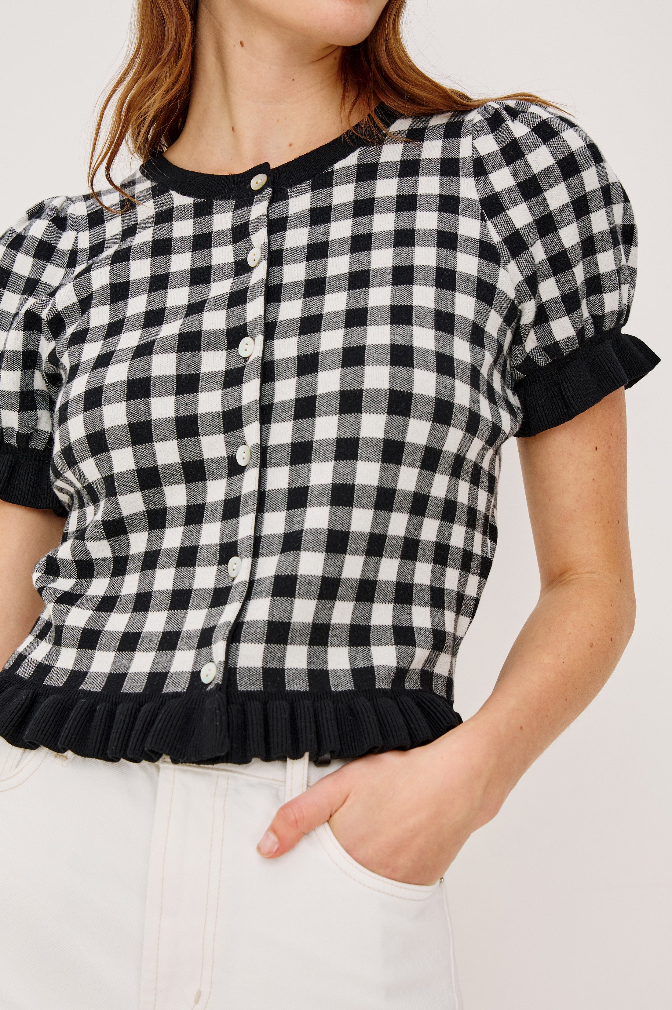 Lora Top - Black White Gingham