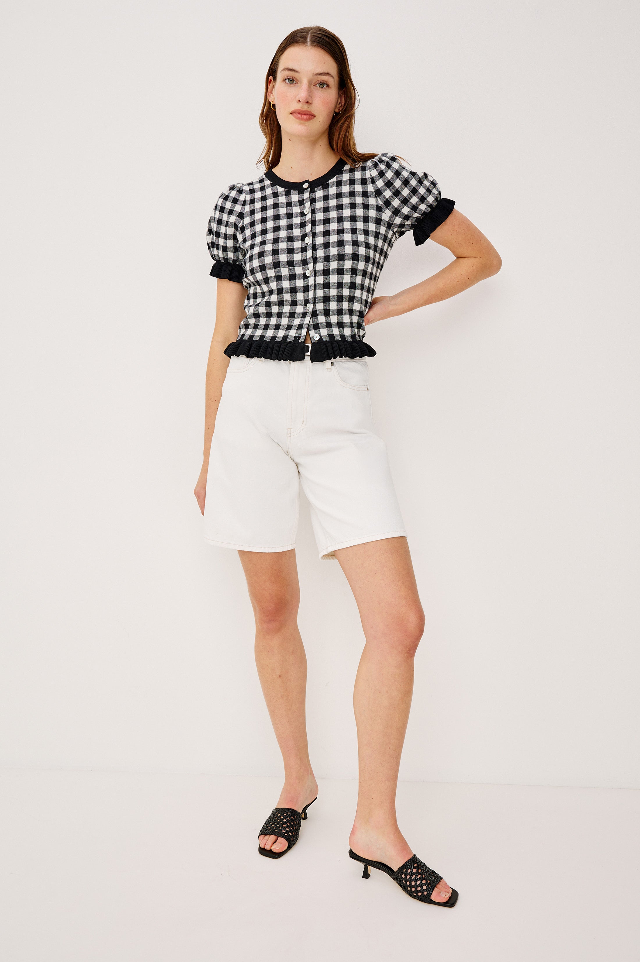 Lora Top - Black White Gingham
